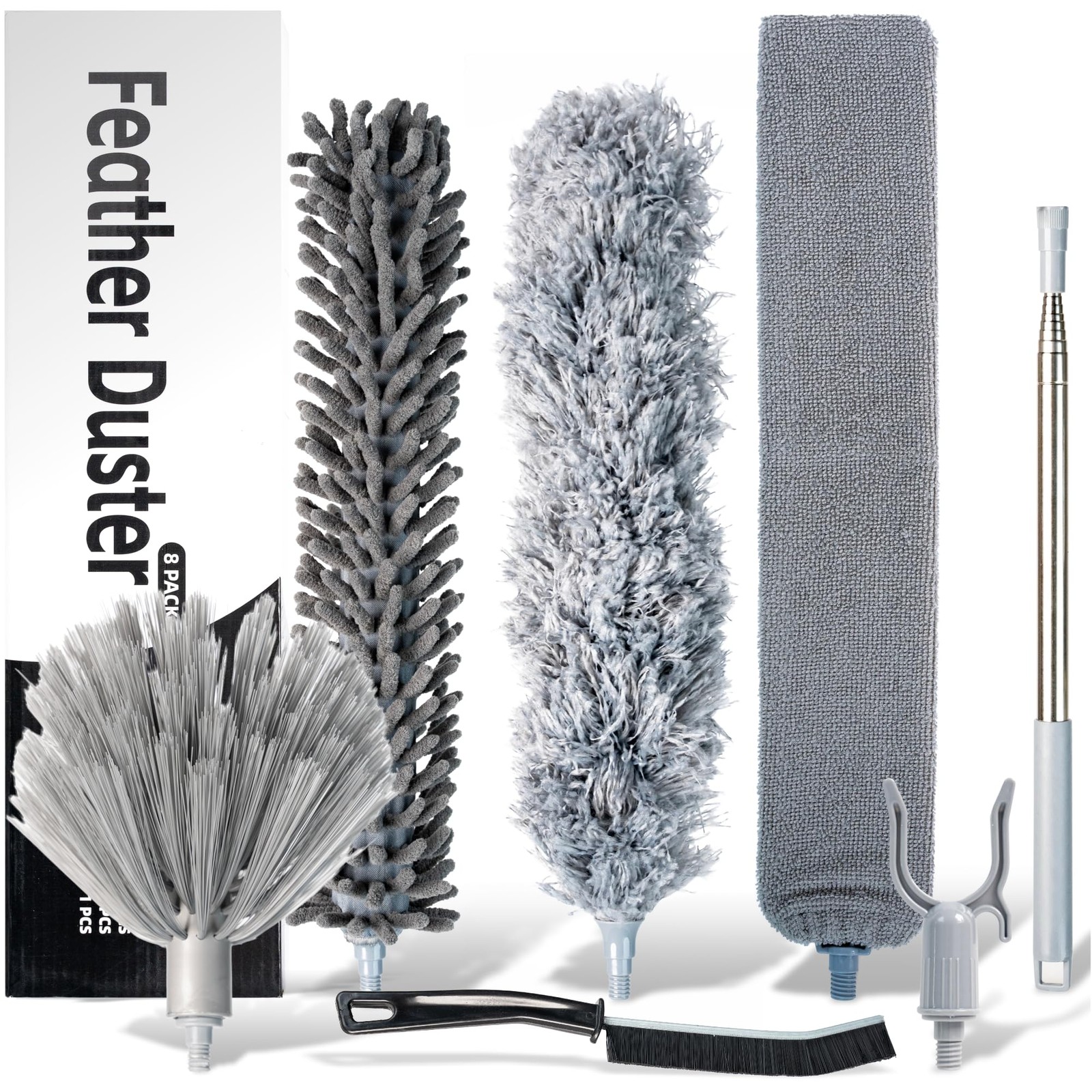 Microfiber Feather Duster with Extension Pole 100 Inches, (8 PCS), Cleaning B…