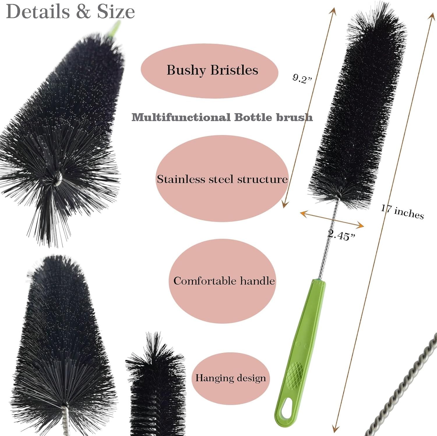 17 Inches Extra Long Handle Bottle Cleaning Brush for Narrow Neck Wine, Beer Bot