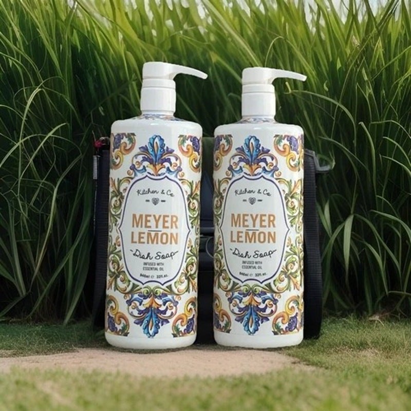 Kitchen & Co Meyer Lemon Dish Soap Essential Oils 32oz Pump Large Lot of 2 Decor