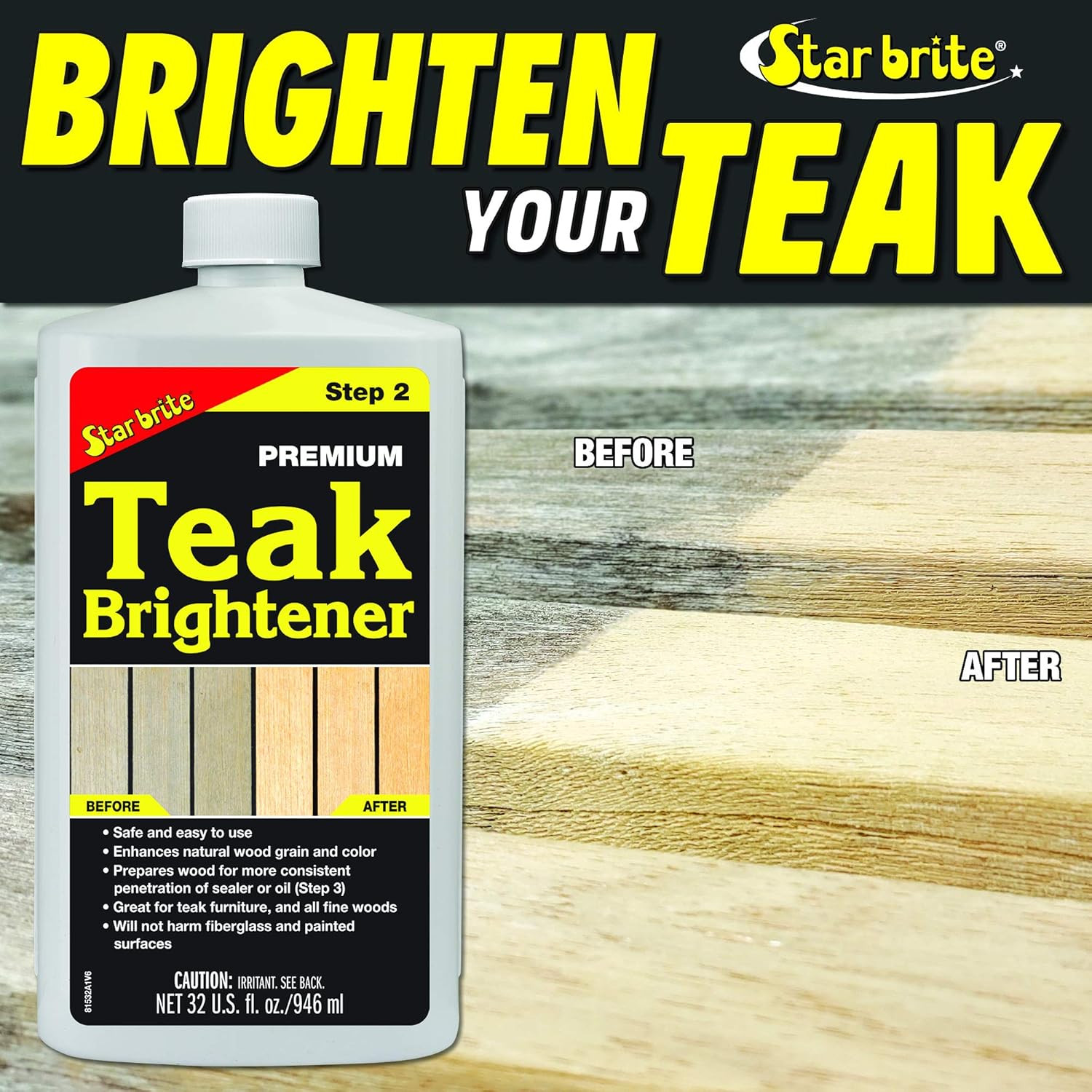 Premium Teak Brightener – Enhances Natural Wood Grain & Restores Tone & Color Wh