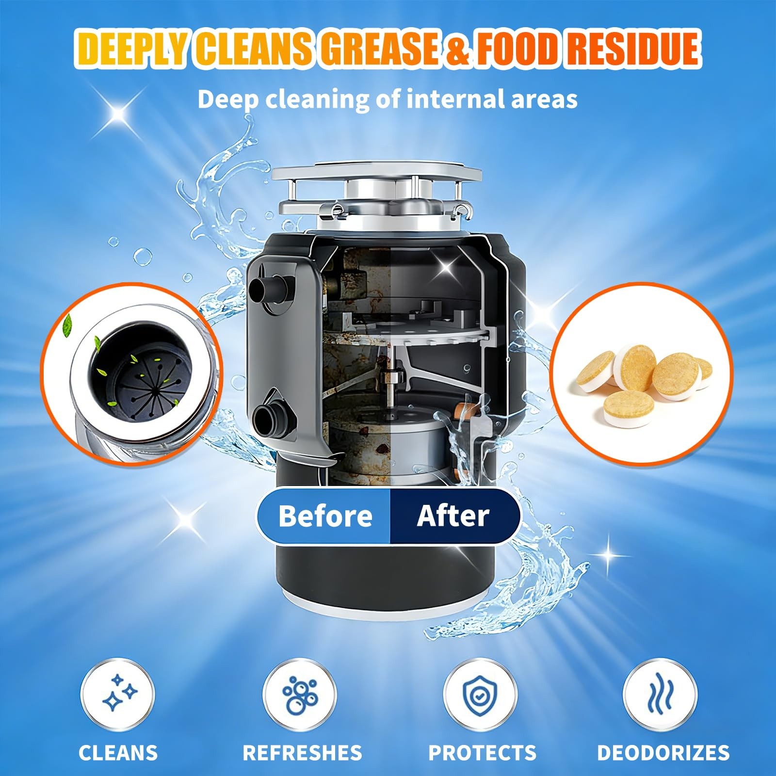 24 PCS Garbage Disposal Cleaner Tablet Deodorizer Citrus Sink Odor Eliminator