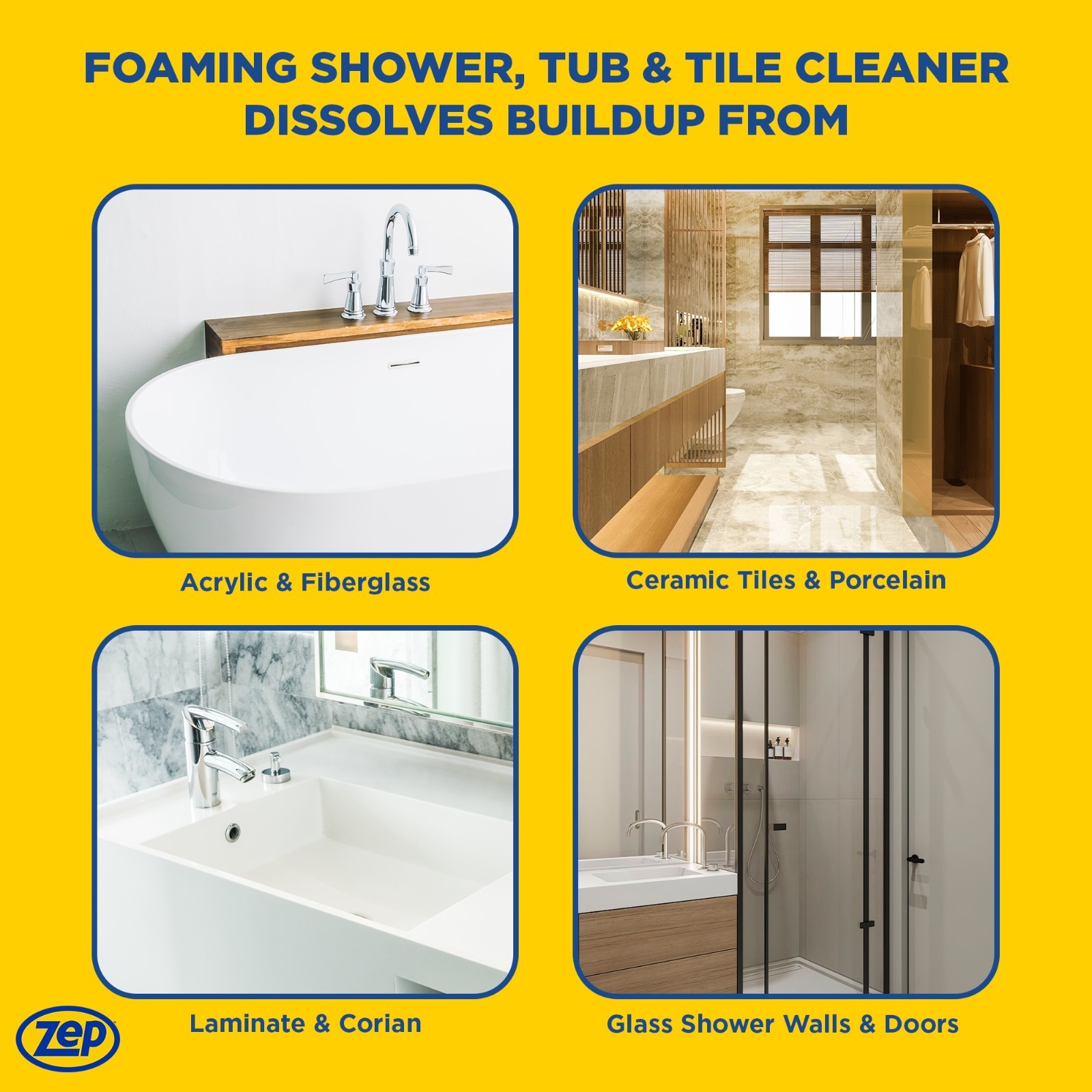 (6 Pack) Zep Foaming Shower Tub & Tile Cleaner 32 fl oz Bathroom Cleaning Spray