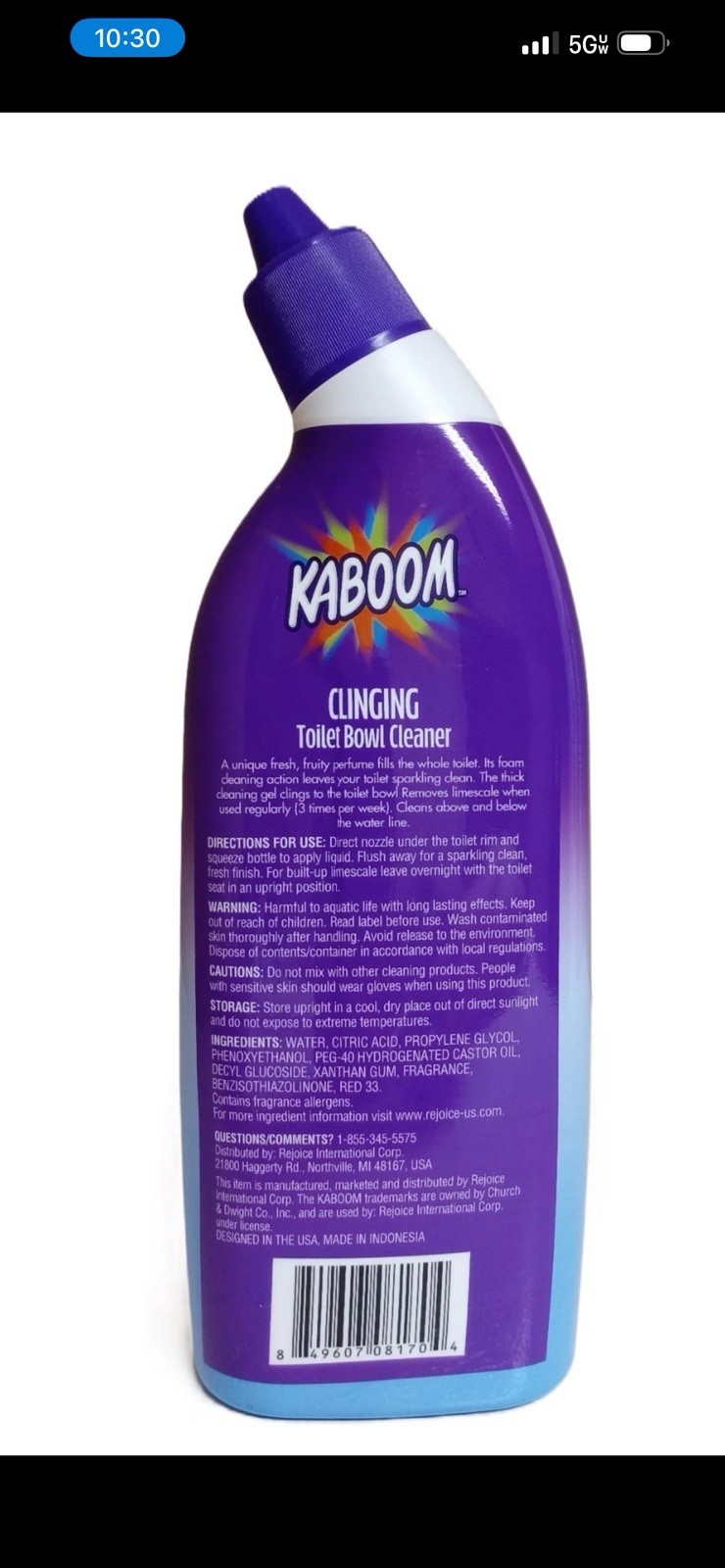 6 Pack- KABOOM Clinging Toilet Bowl Cleaner and Deodorizer 14 Fl. Oz. (Each) DPP