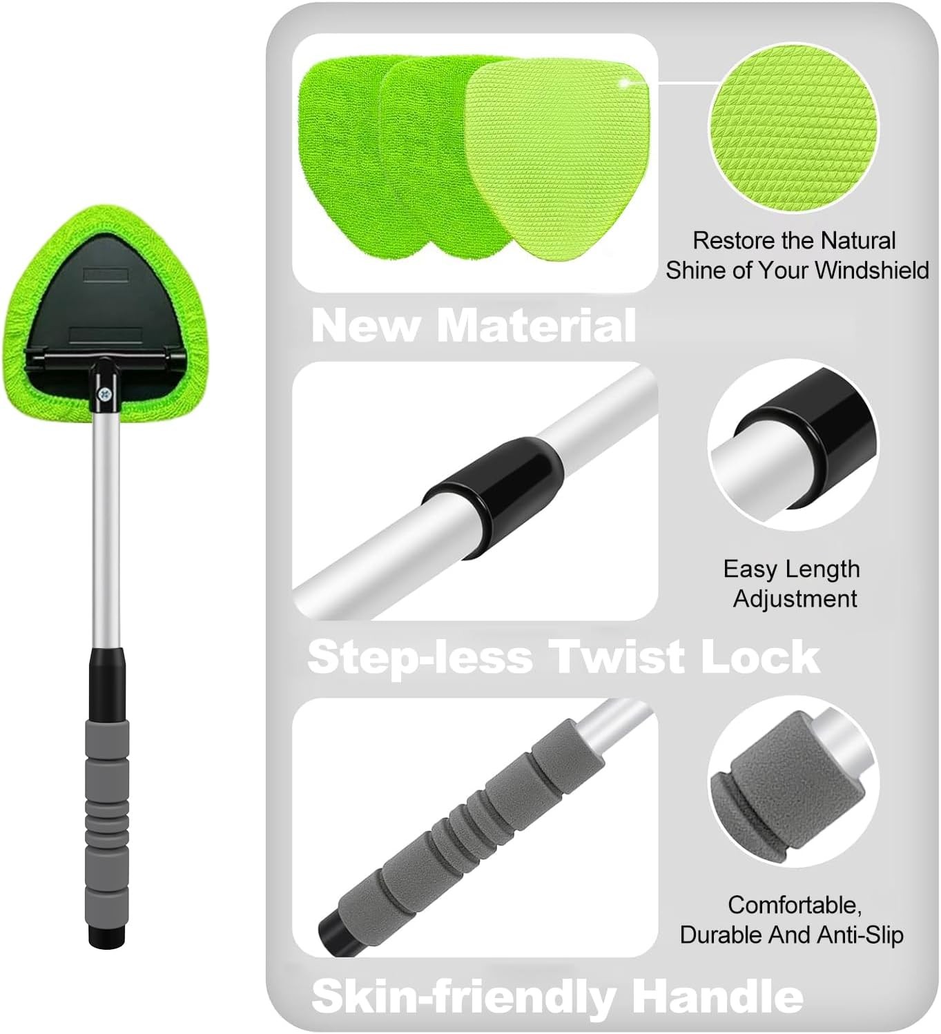 XINDELL Windshield Cleaner Tool – Car Interior Window Cleaning Kit with Extend