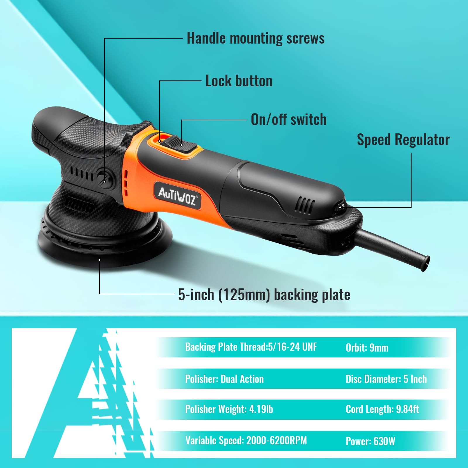 AUTIWOZ 5 Inch DA Polisher for Car Detailing, 9mm Random Orbital Polisher Buf…