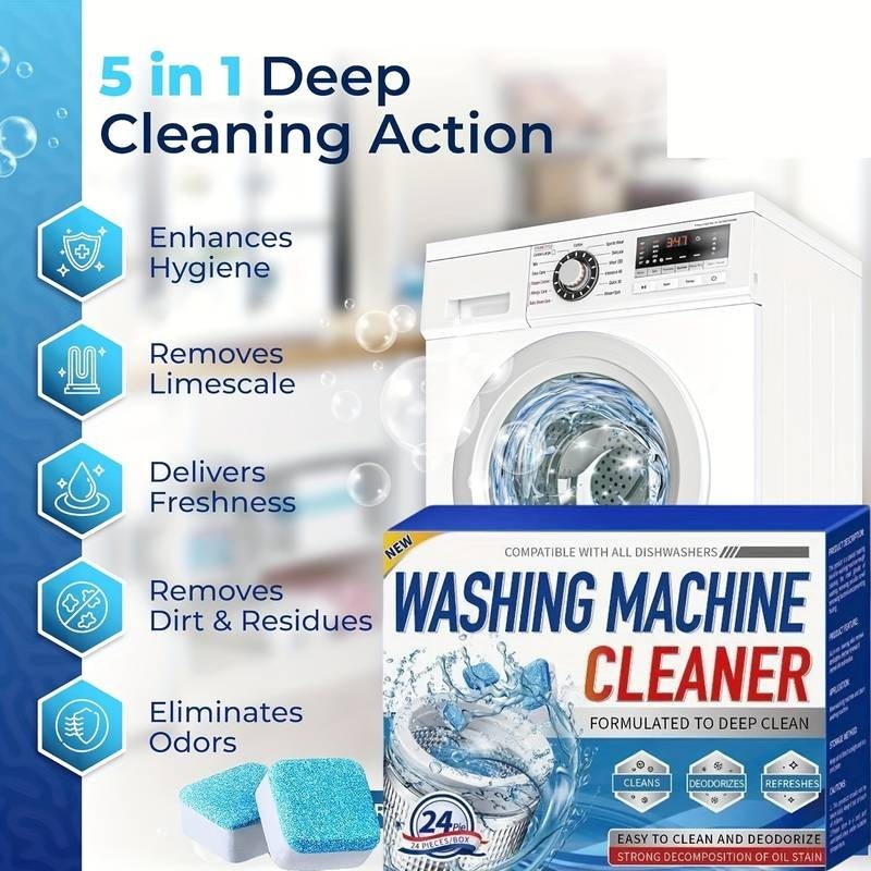 Qyqost Washing Machine Cleaner, Deodorizer, & Descaler 24-Pack – 1 Year Supply