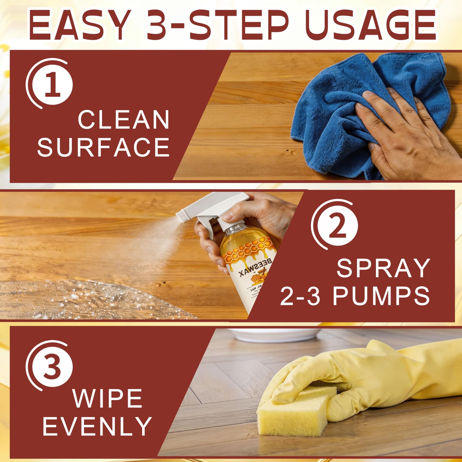Beeswax Wood Polish Spray, 355ML Beeswaxs Floor Spray Furniture Polish and Cl…