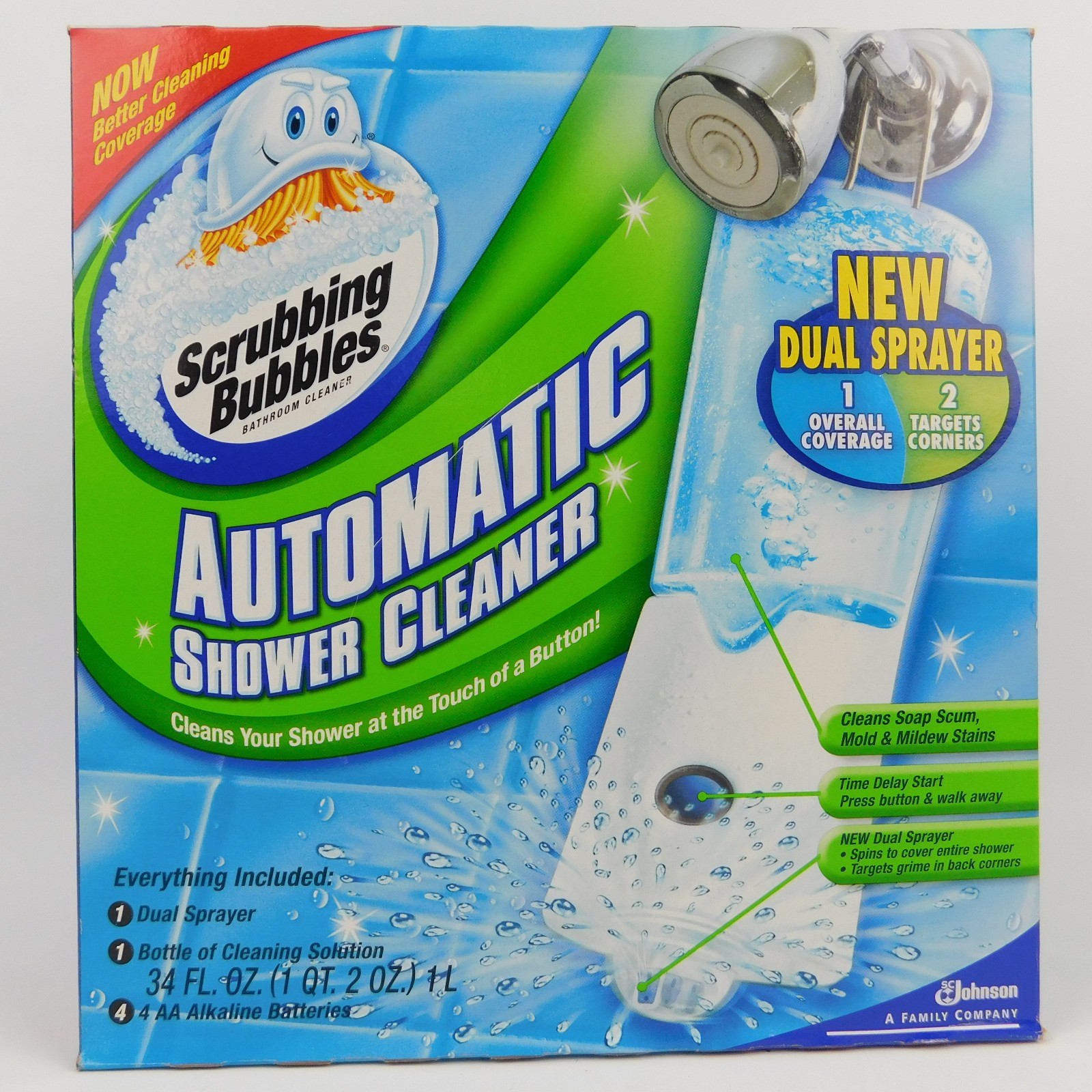 Scrubbing Bubbles Automatic Shower Cleaner Sealed One Button Dual Spray NEW