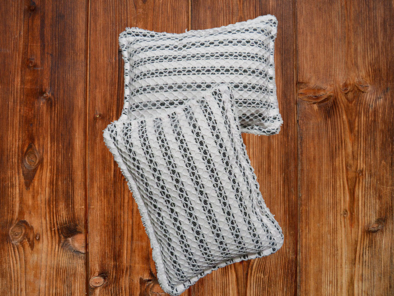 Reusable Kitchen Sponge Set of 2 White and Black Ticking Dish Scrubby