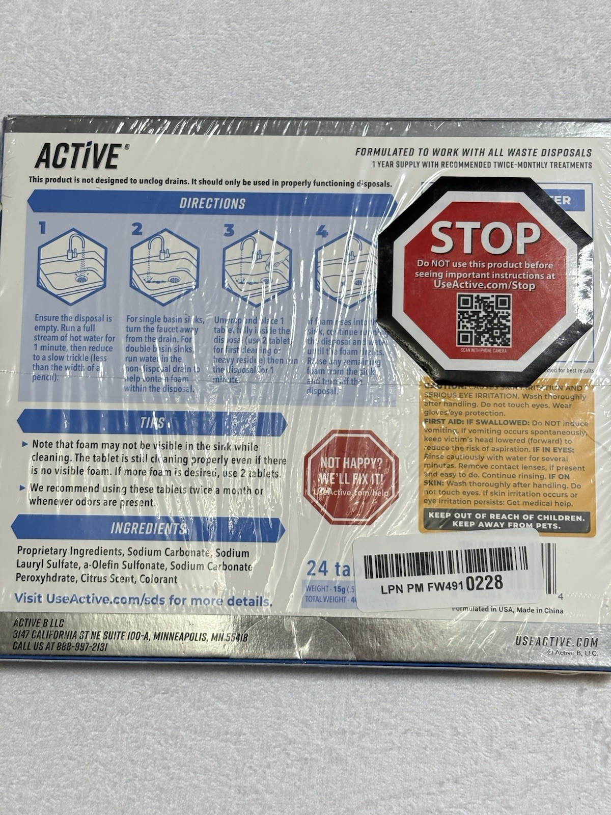 Active Disposal Cleaner 24 Tablets Citrus Scent 1 Year Supply Sealed