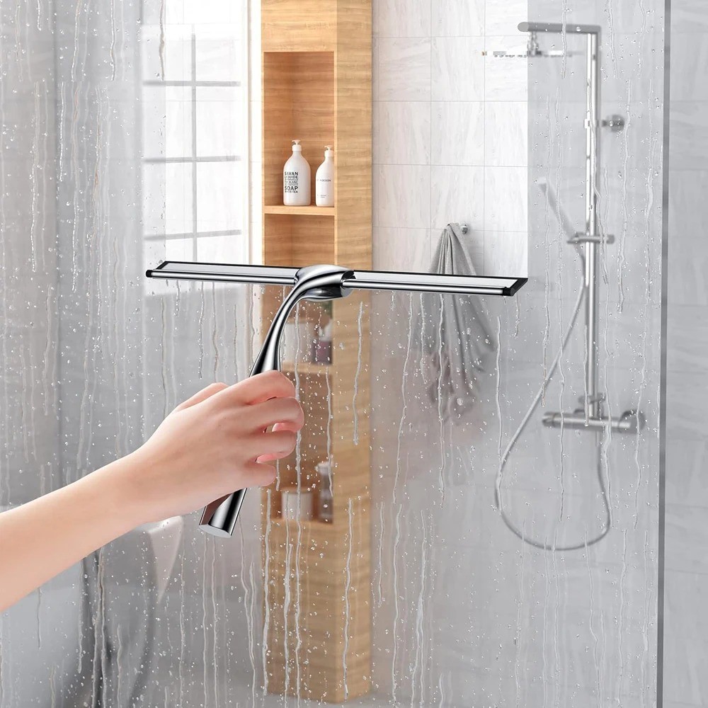 Matte Black Silicone Shower Squeegee Streak Free Glass Bathroom Cleaner