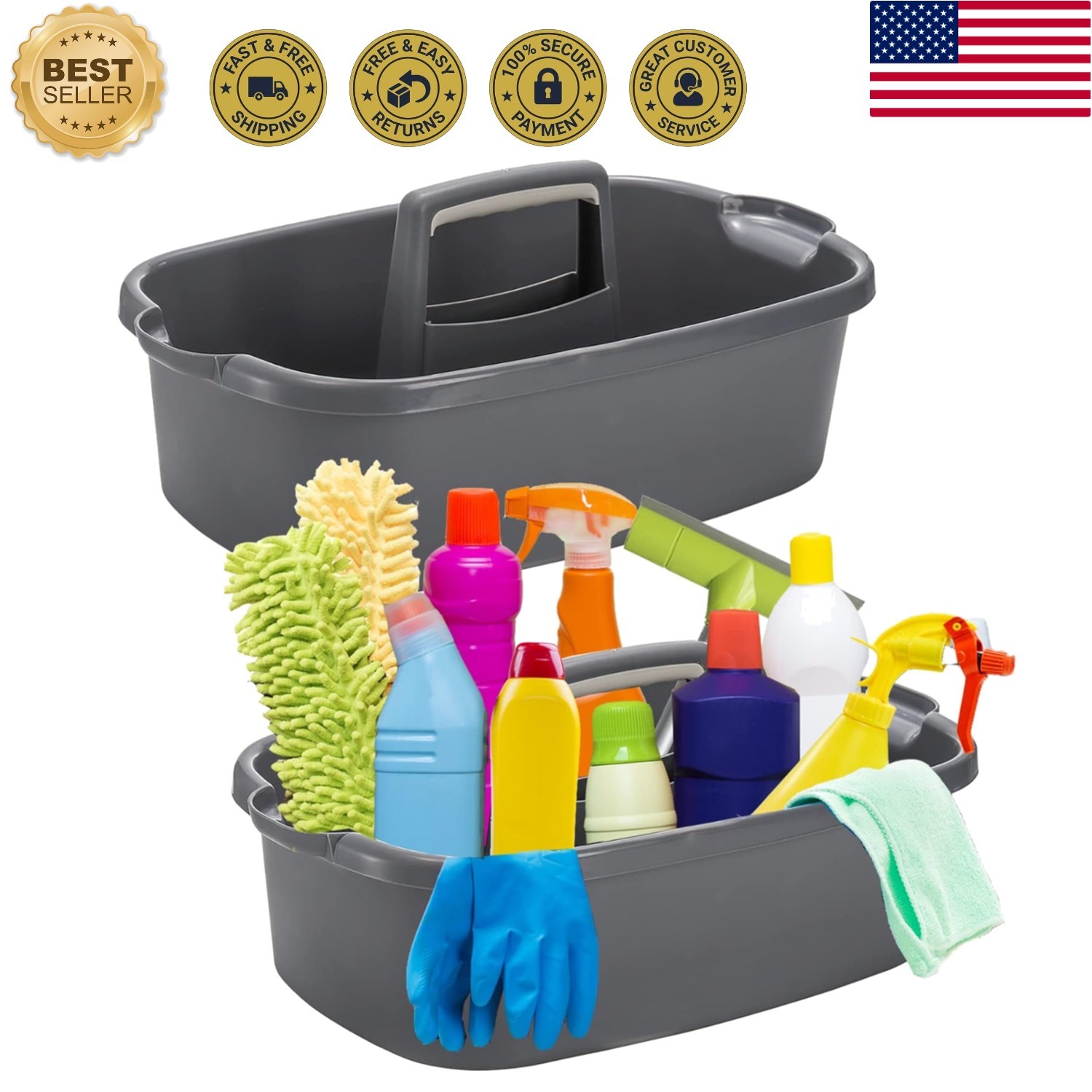 Ergonomic 12.6L Cleaning Bucket Set – Stylish Plastic Caddy for Home or Garden