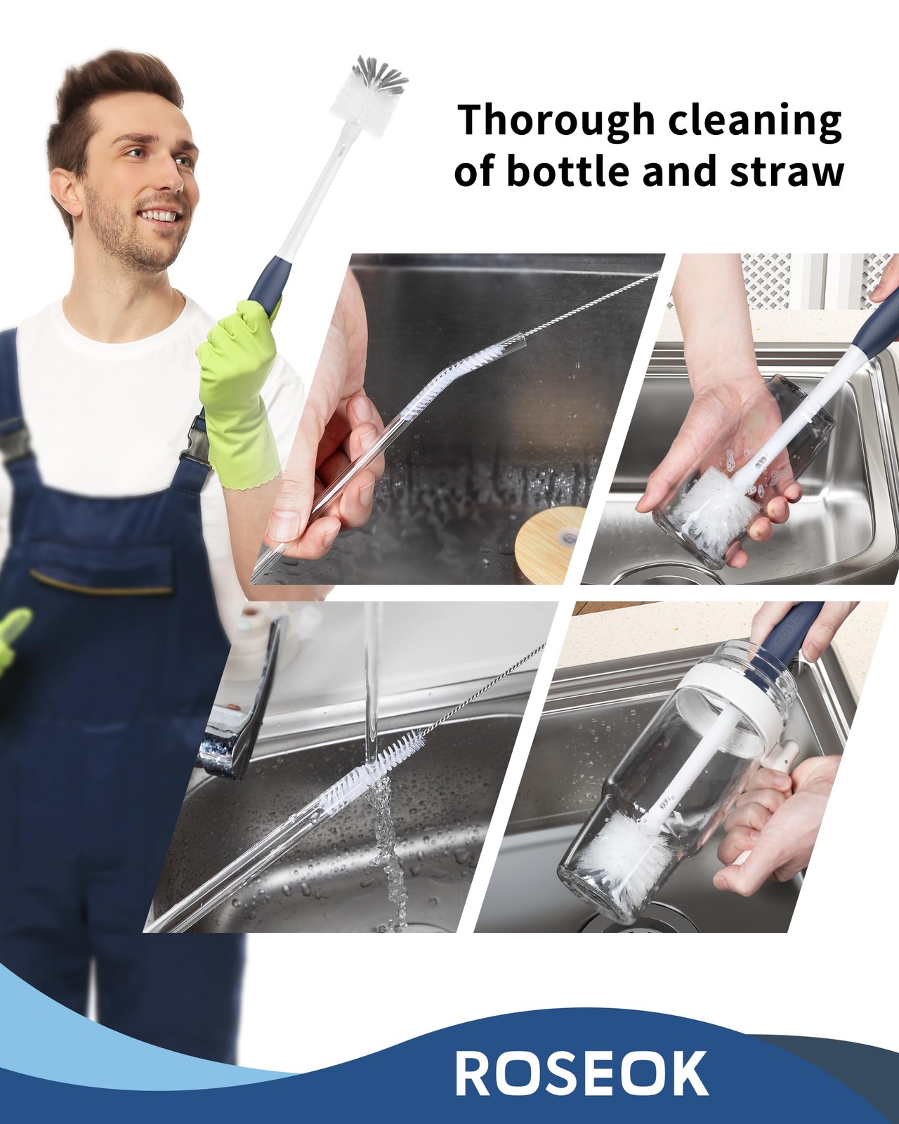 Bottle Brush with Straw Cleaner Brush, 2 in 1, Nylon Bristles
