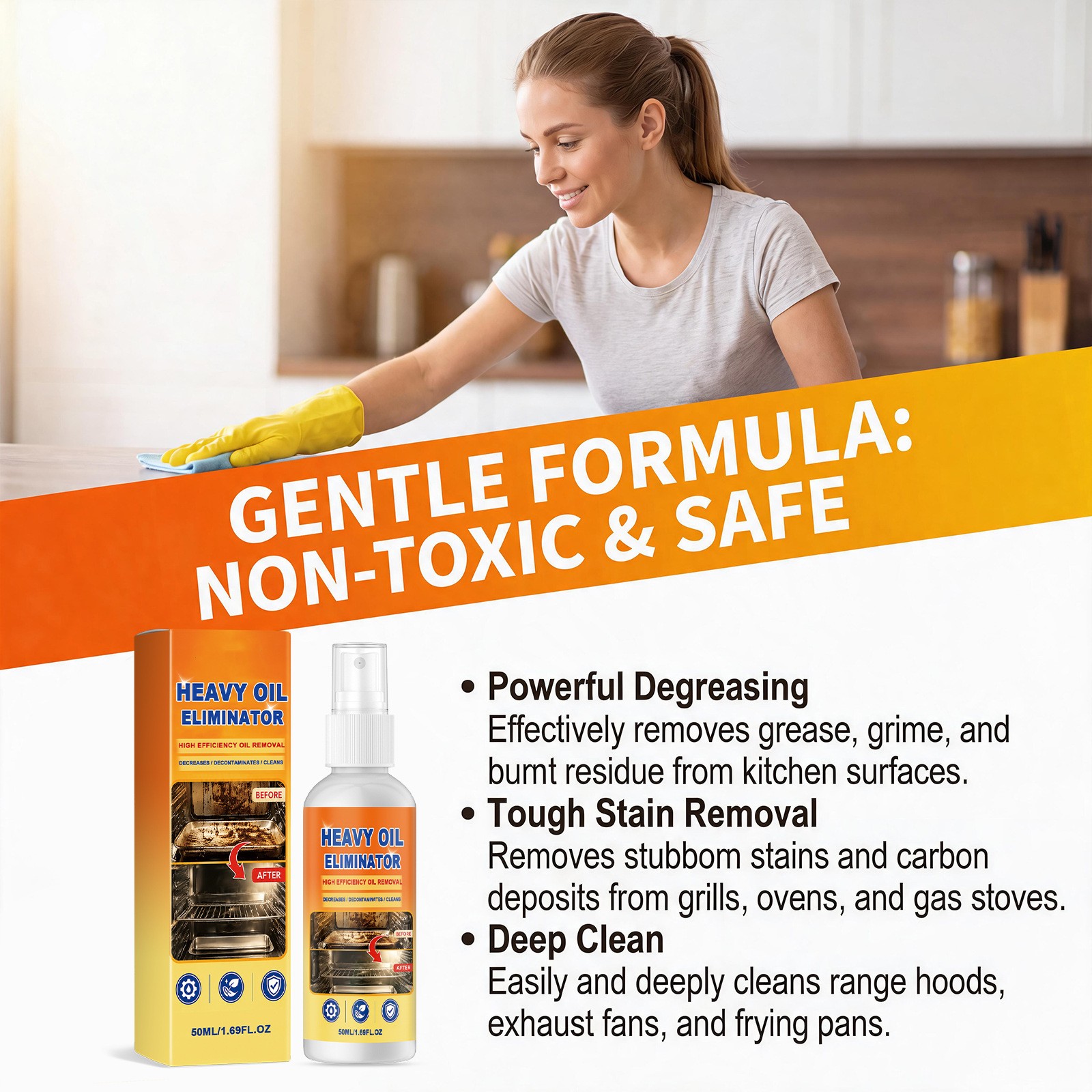 Grease BBQ Grill Cleaner Spray, Heavy Duty Kitchen Degreaser