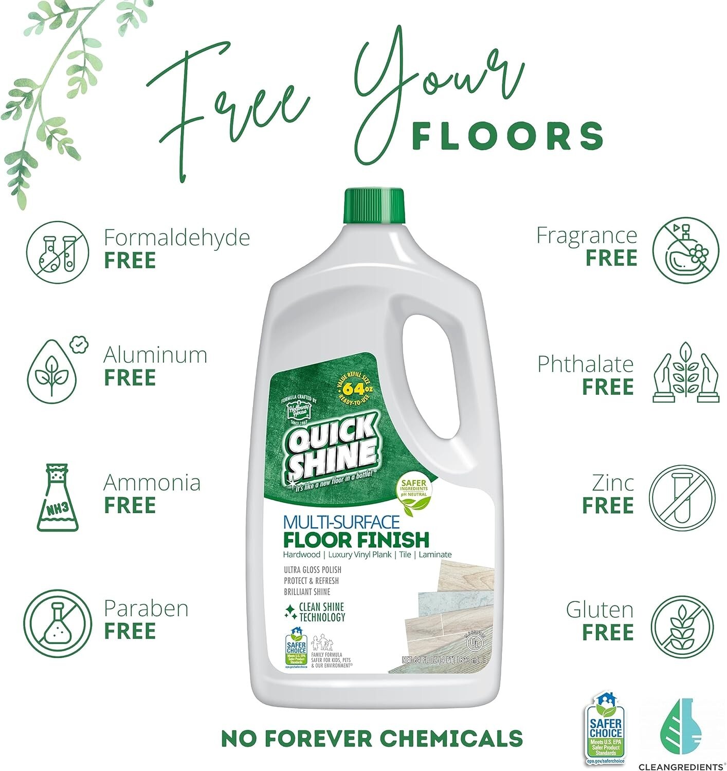 Quick Shine Multi Surface Floor Finish 64oz | Cleaner & Polish use on Hardwood