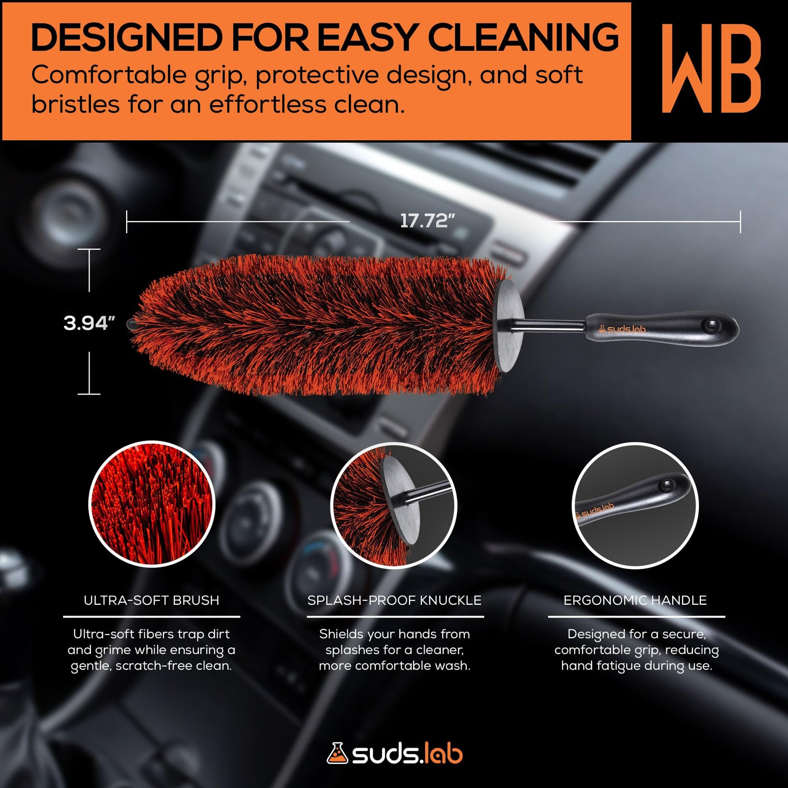 Premium Detailing Wheel Brush – 17.7 Scratch-Free Rim, Tire Wheel Cleaner