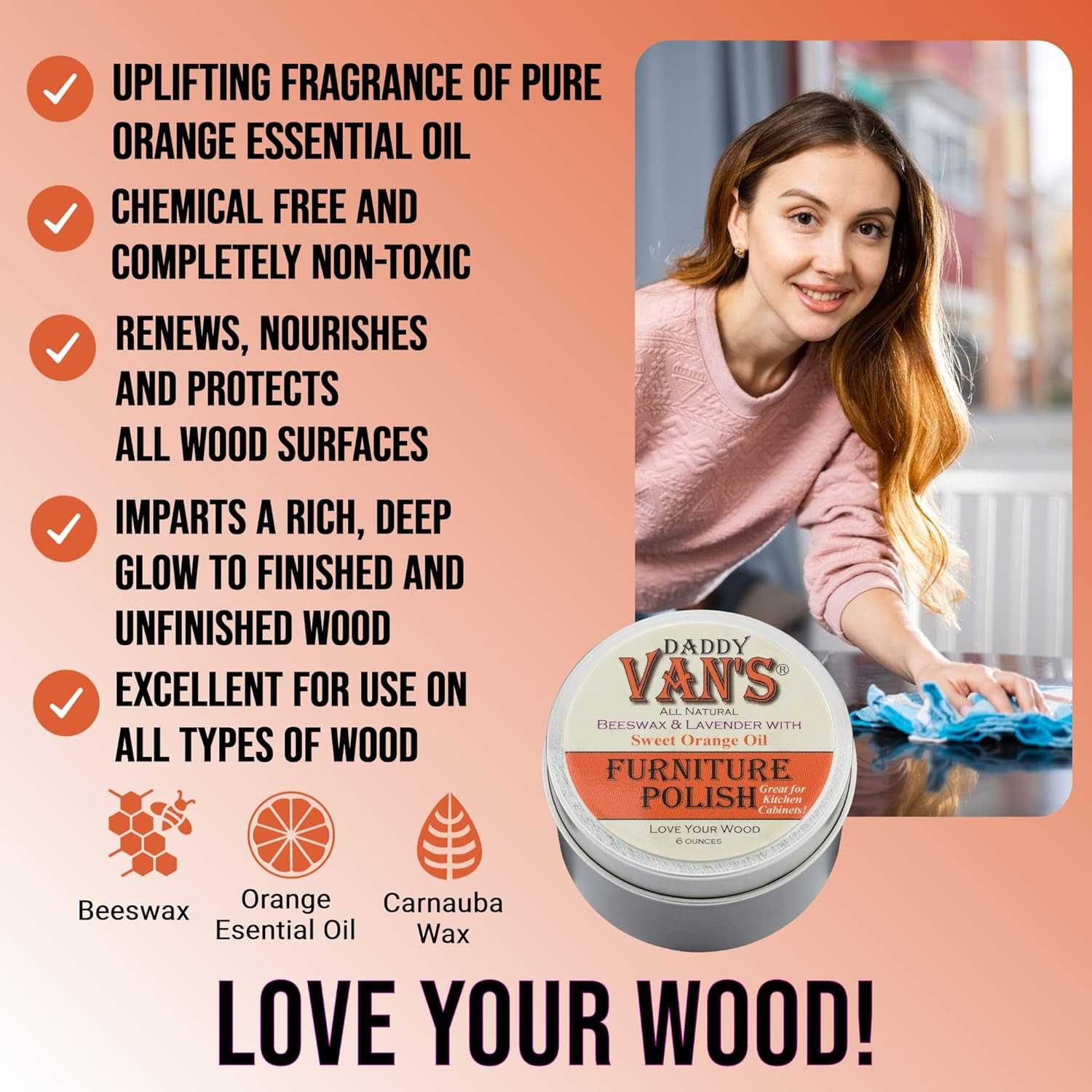 Beeswax Furniture Polish – Natural Wood Polish with Lavender & Sweet Orange Oil
