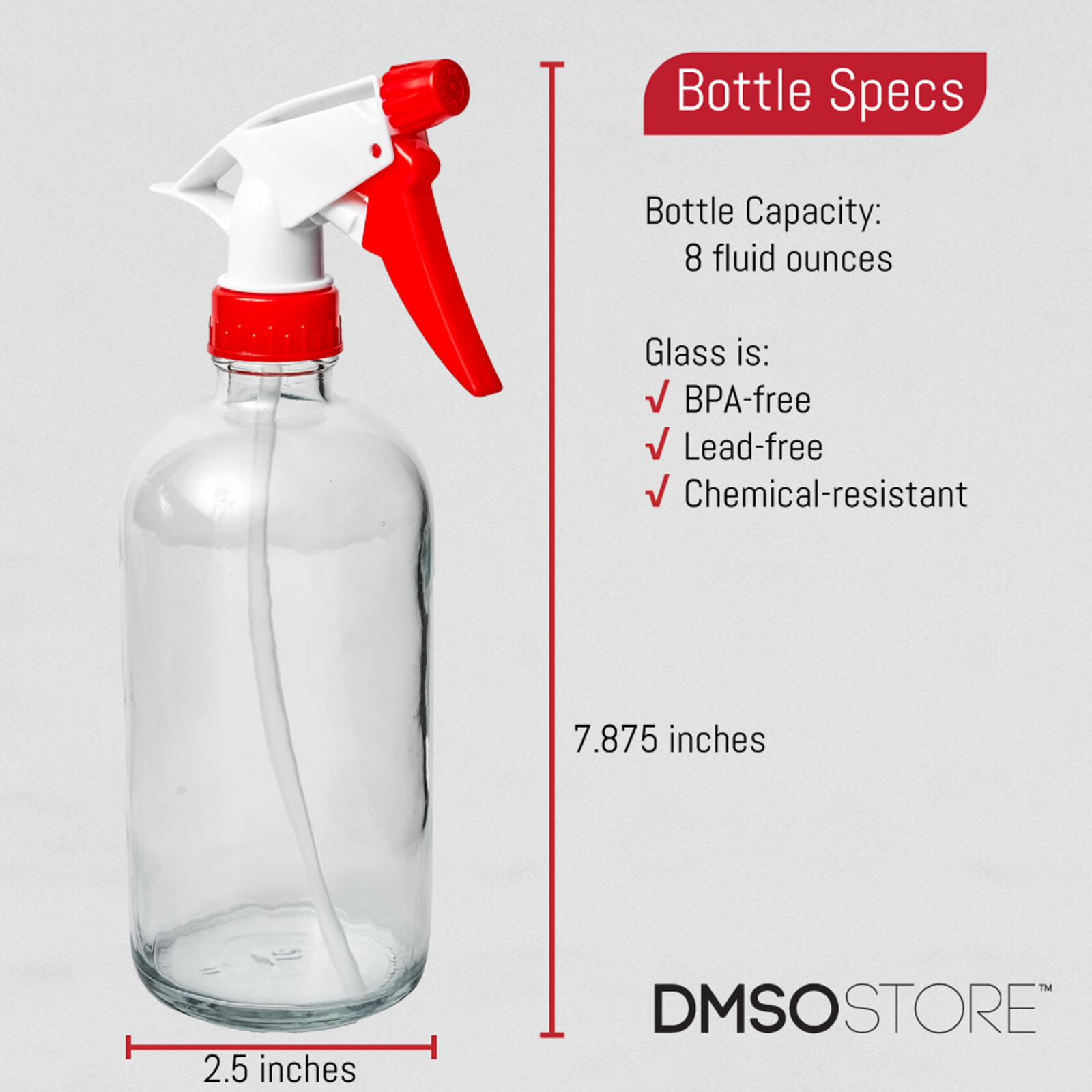 DMSOSTORE 8 oz. Glass Spray Bottles 4 Pack with Red Trigger Sprayer, Adjustable