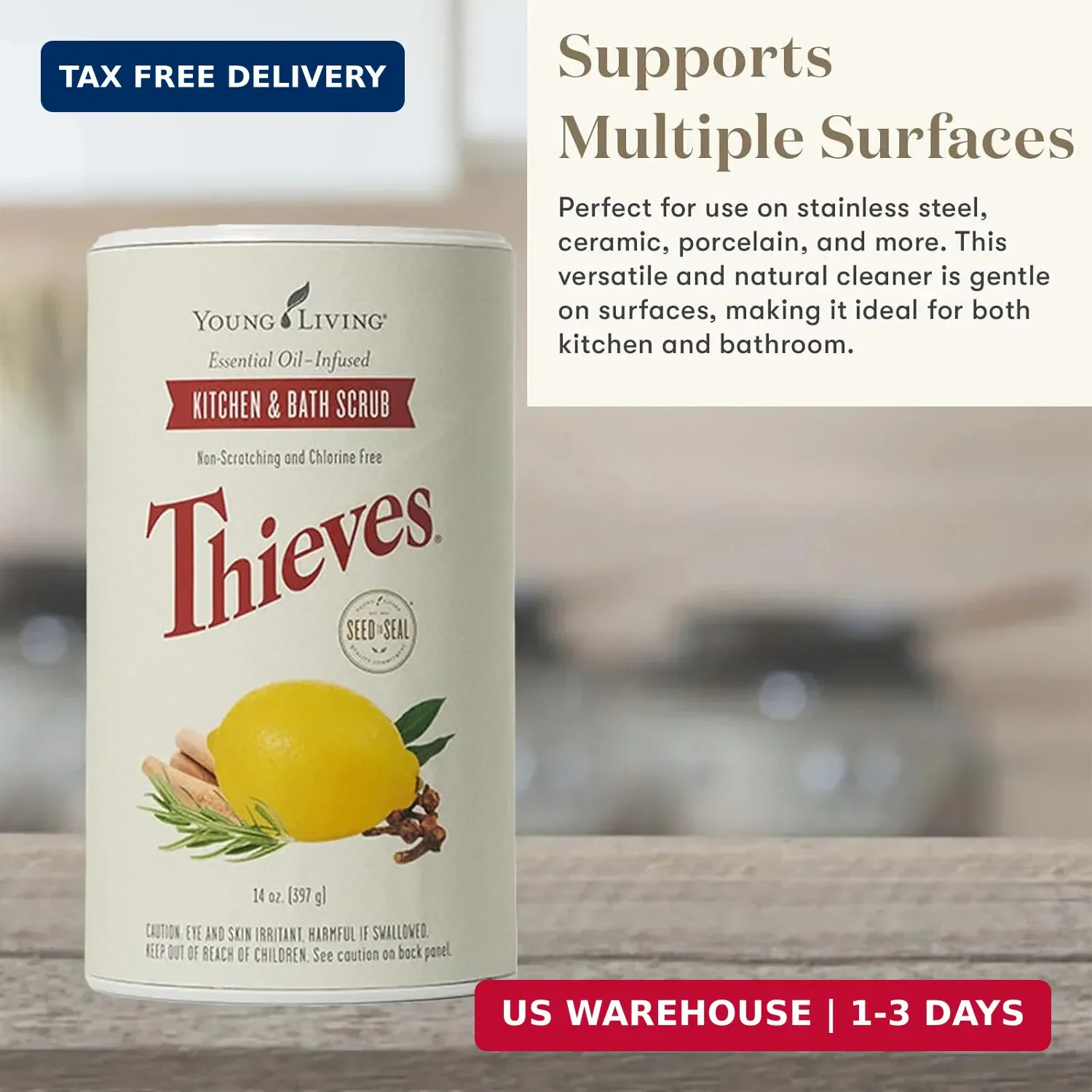 Young Living Thieves Kitchen And Bath Scrub | 14 Oz | Plant-Based Cleaning Formu