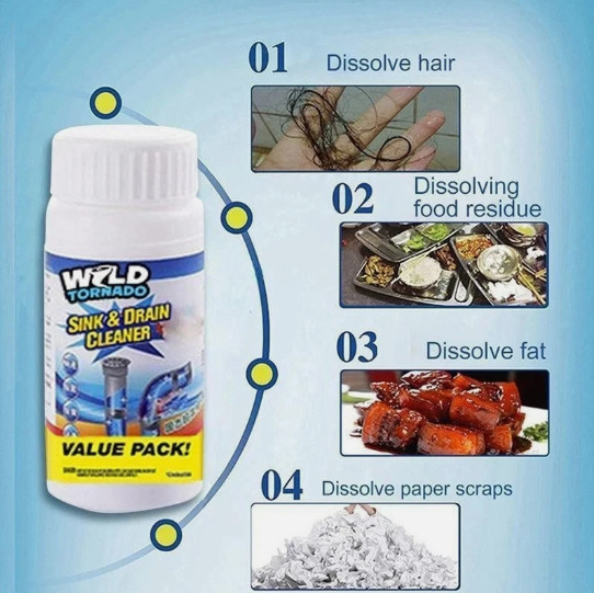 1-5x Wild Tornado Powerful Sink Drain Cleaner High Efficiency Clogging Remover