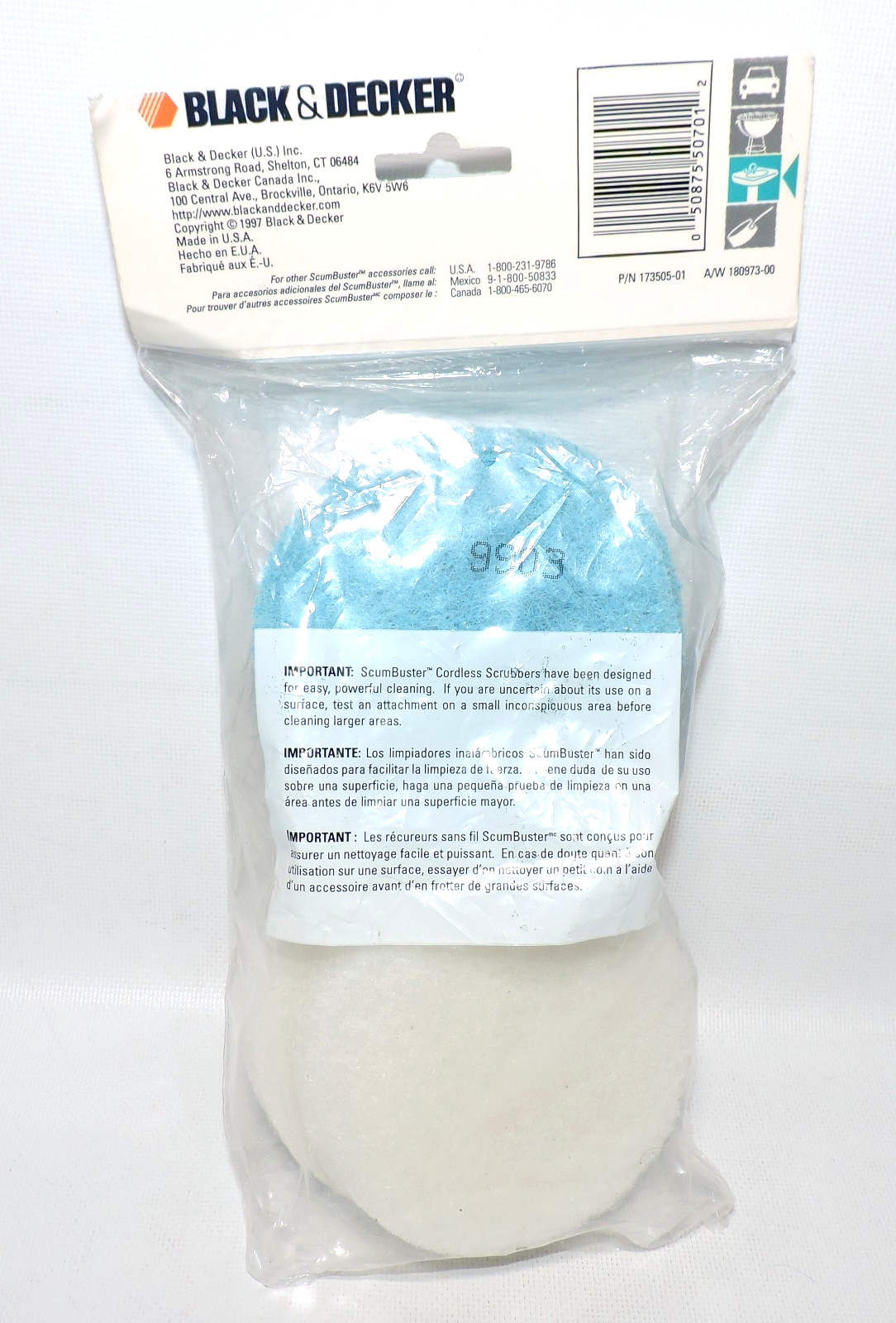 Black & Decker Scum Buster Refill Scrub Pads SBP4, w/ 2 White & 2 Blue Pads, NEW