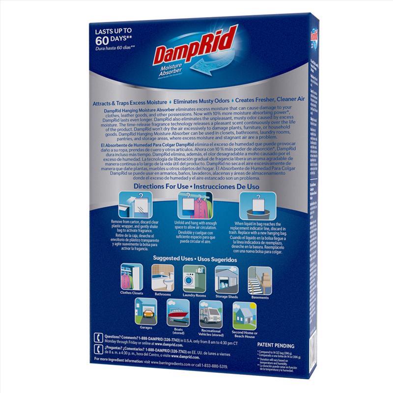 DampRid HANGING MOISTURE ODOR ABSORBER Dehumidifier Bag 15.4 oz Fresh Scent