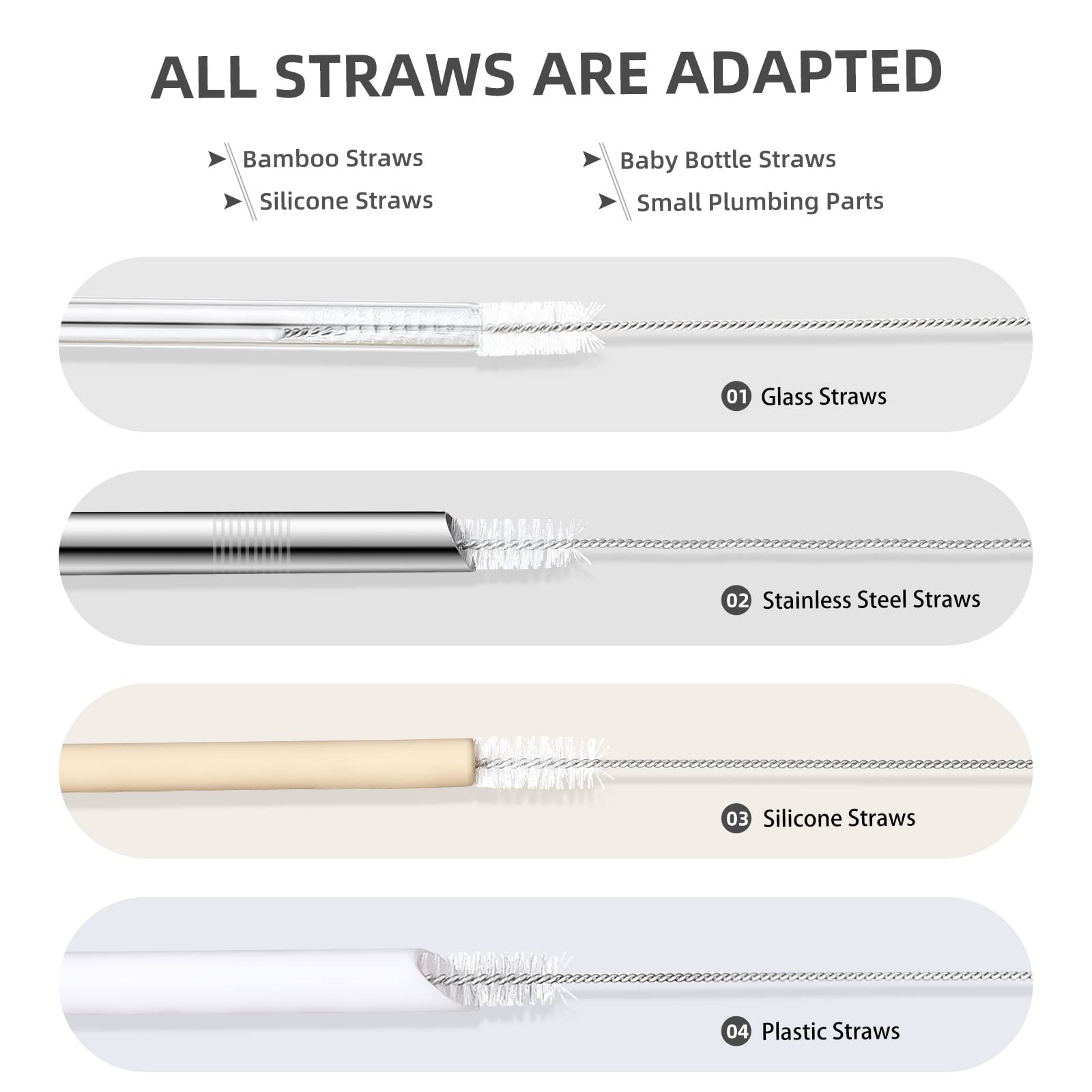 Hiware Straw Cleaner Brush Set, 8-Piece Long Cleaning Brush for Straws on