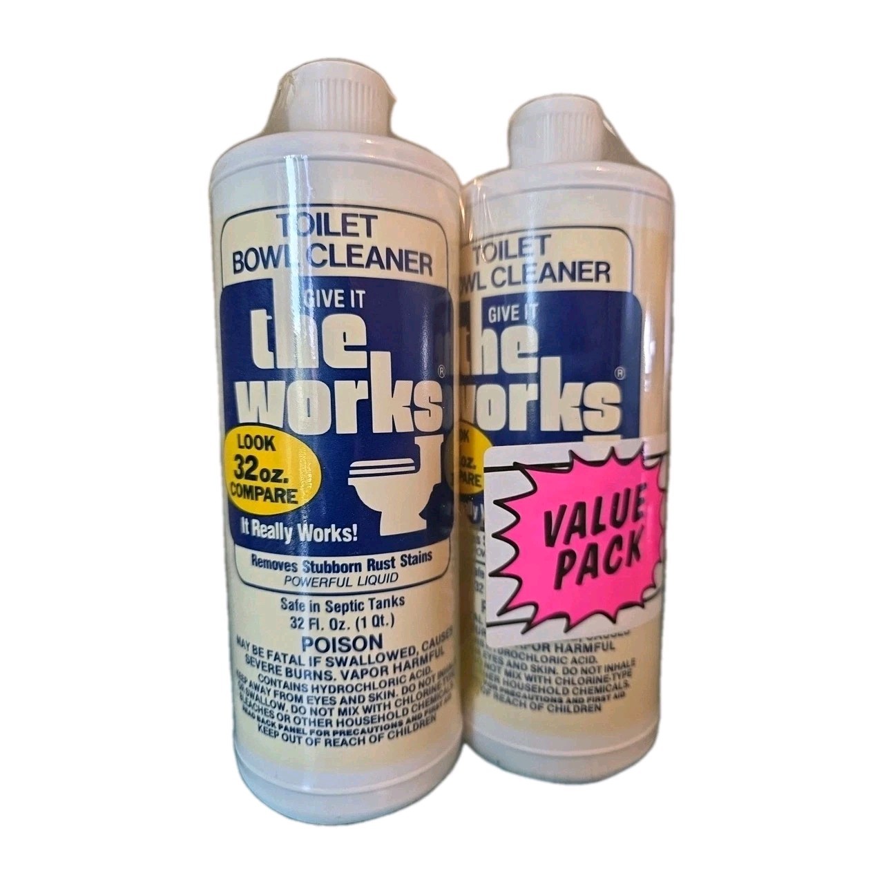 Old Formula! THE WORKS Toilet Bowl Cleaner Full 70’s 2-32 Oz Bottle Value