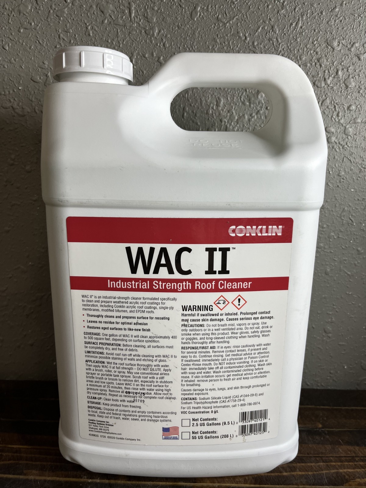 Conklin WAC II Industrial Strength Roof Cleaner Concentrated 2.5 Gallon Pail