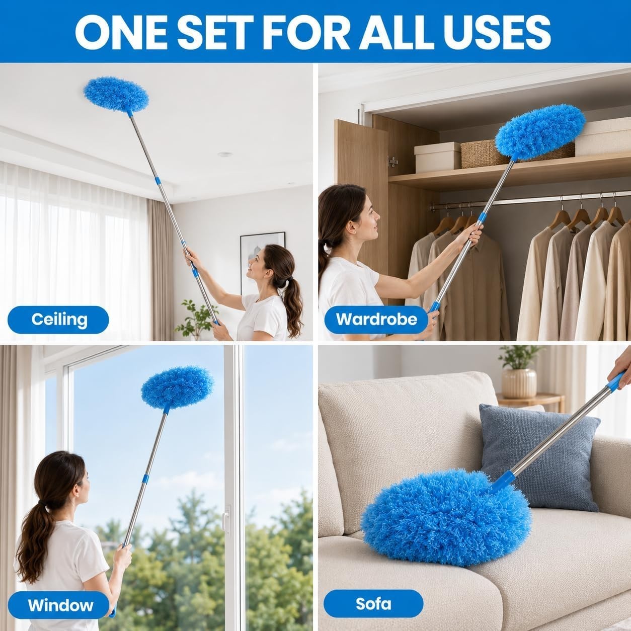 72 Inch Ceiling Fan Cleaner Duster Kit 8in1 Microfiber Extension Pole Set