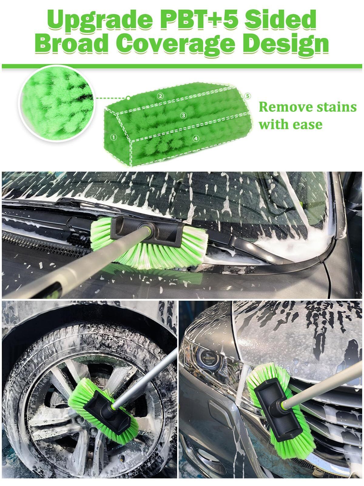 Long Handle Car Wash Brush Soft Bristles for SUV Truck Boat 60″