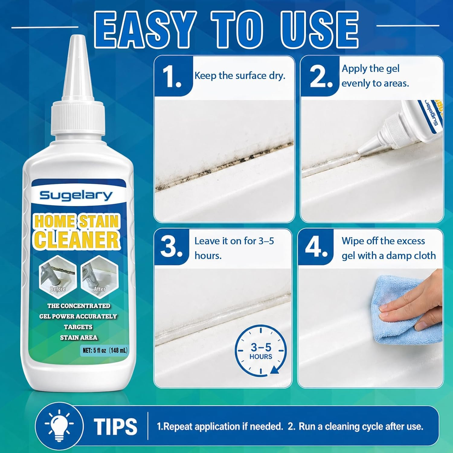 Mold Stain Cleaner Gel, 10 Fl Oz Multi Home Stain Cleaning Gel for Washing Machi