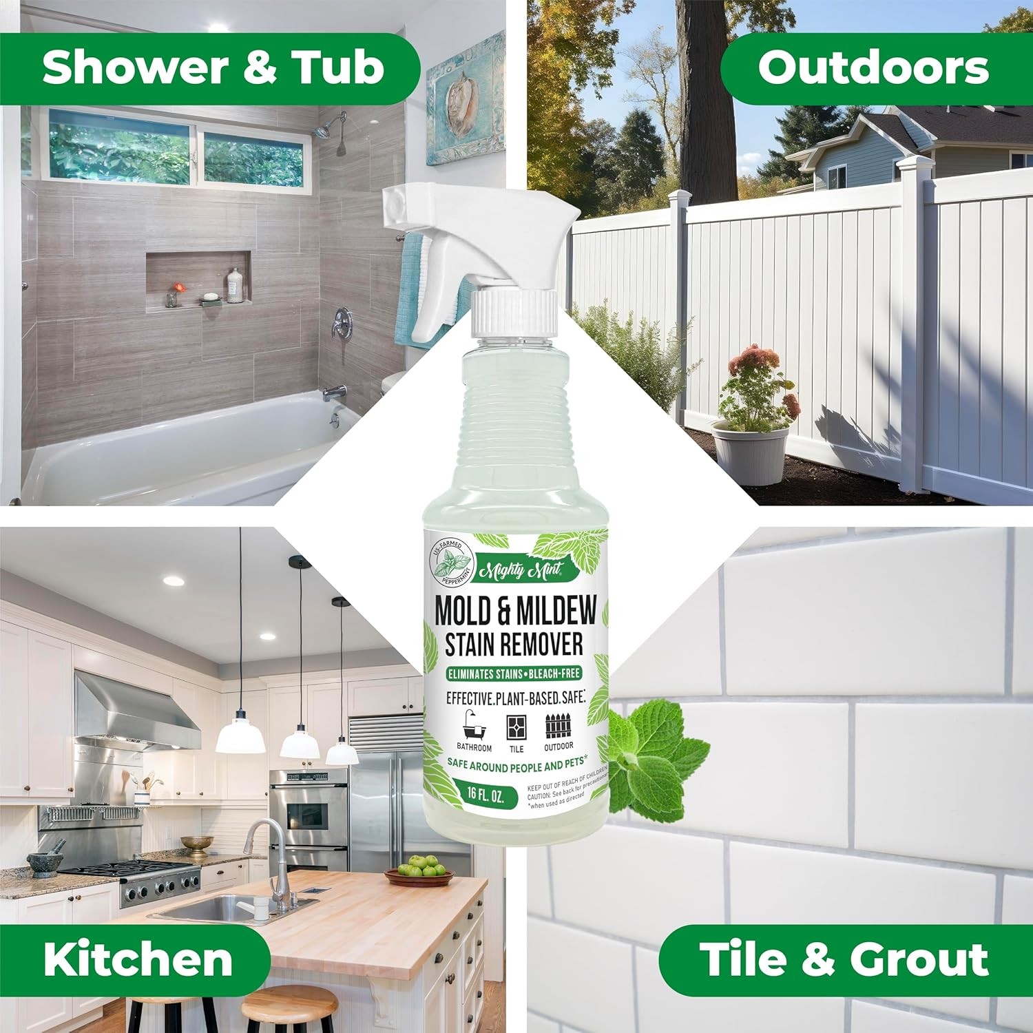Mighty Mint Mold & Mildew Stain Remover Spray Bathroom Kitchen Cleaner