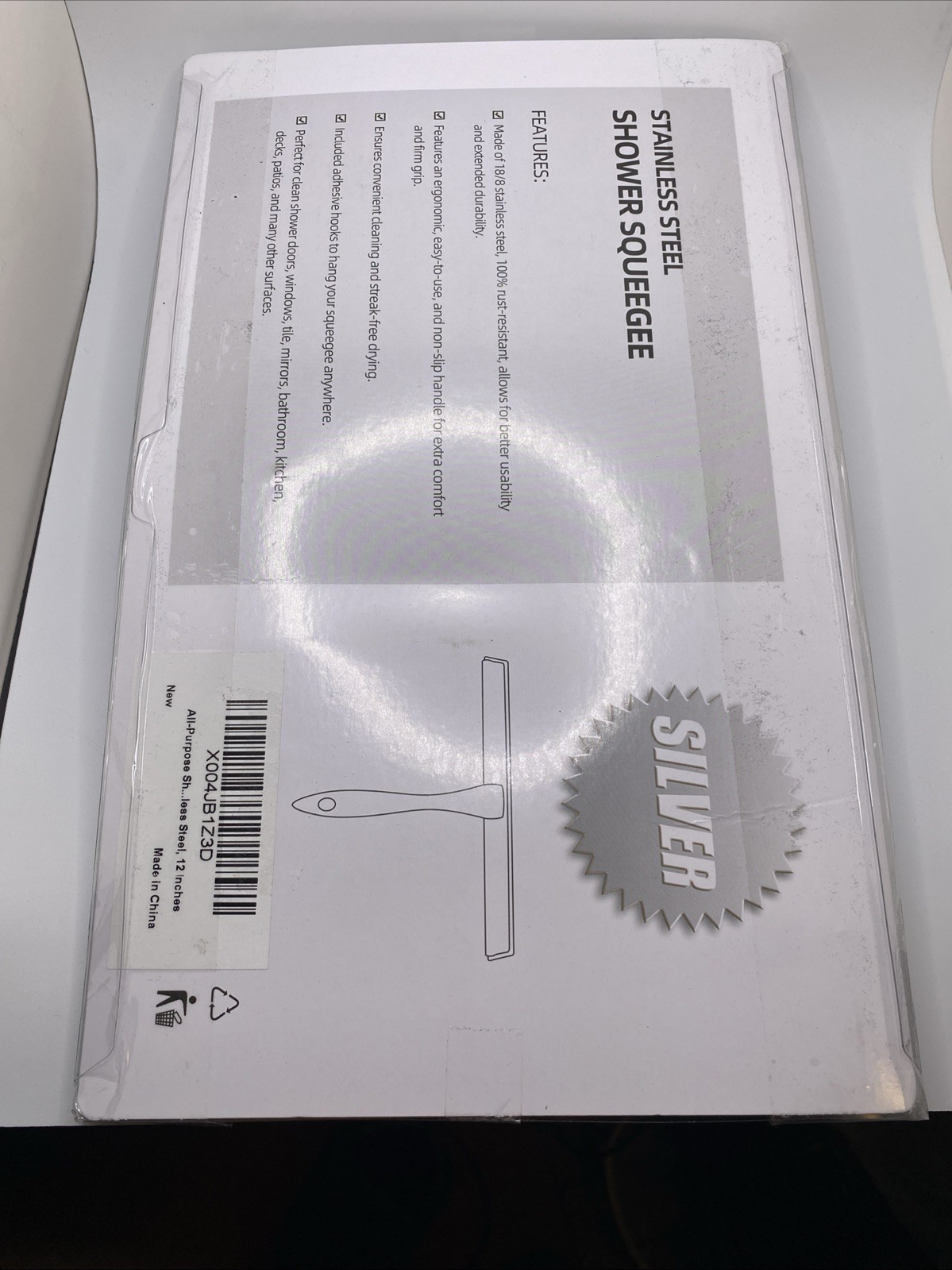 All-Purpose Stainless Steel Shower Squeegee for Glass Doors with Adhesive Hooks