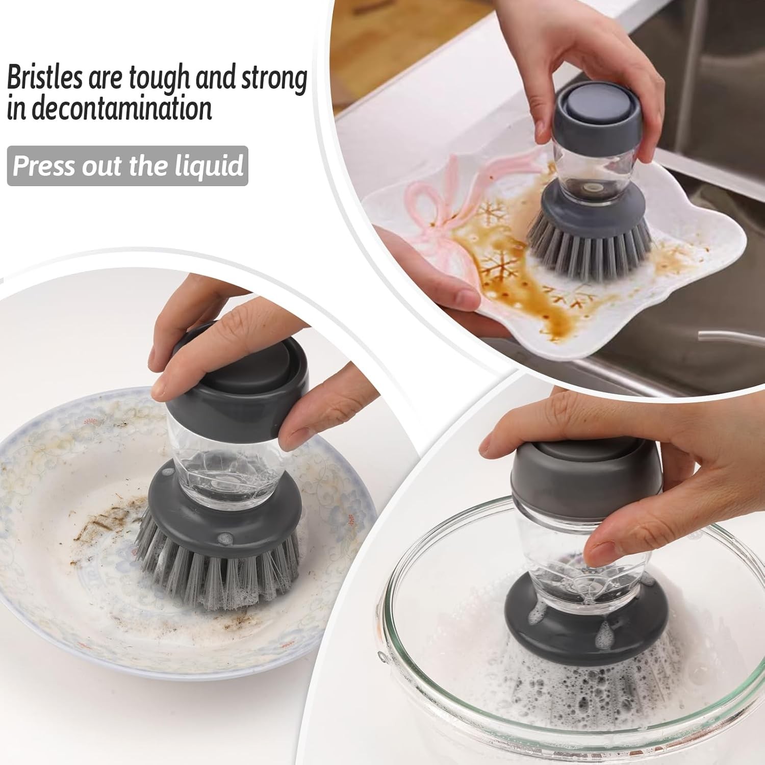Soap Dispensing Palm Kitchen Brush with Holder and Cleaning Storage Set