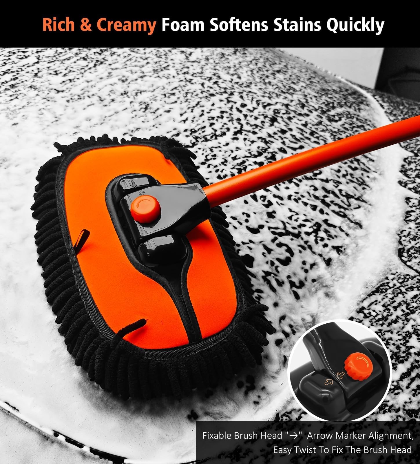 57 Car Wash Brush Mop with Long Handle, 15 Degree Curved Extendable Car Wash Bru