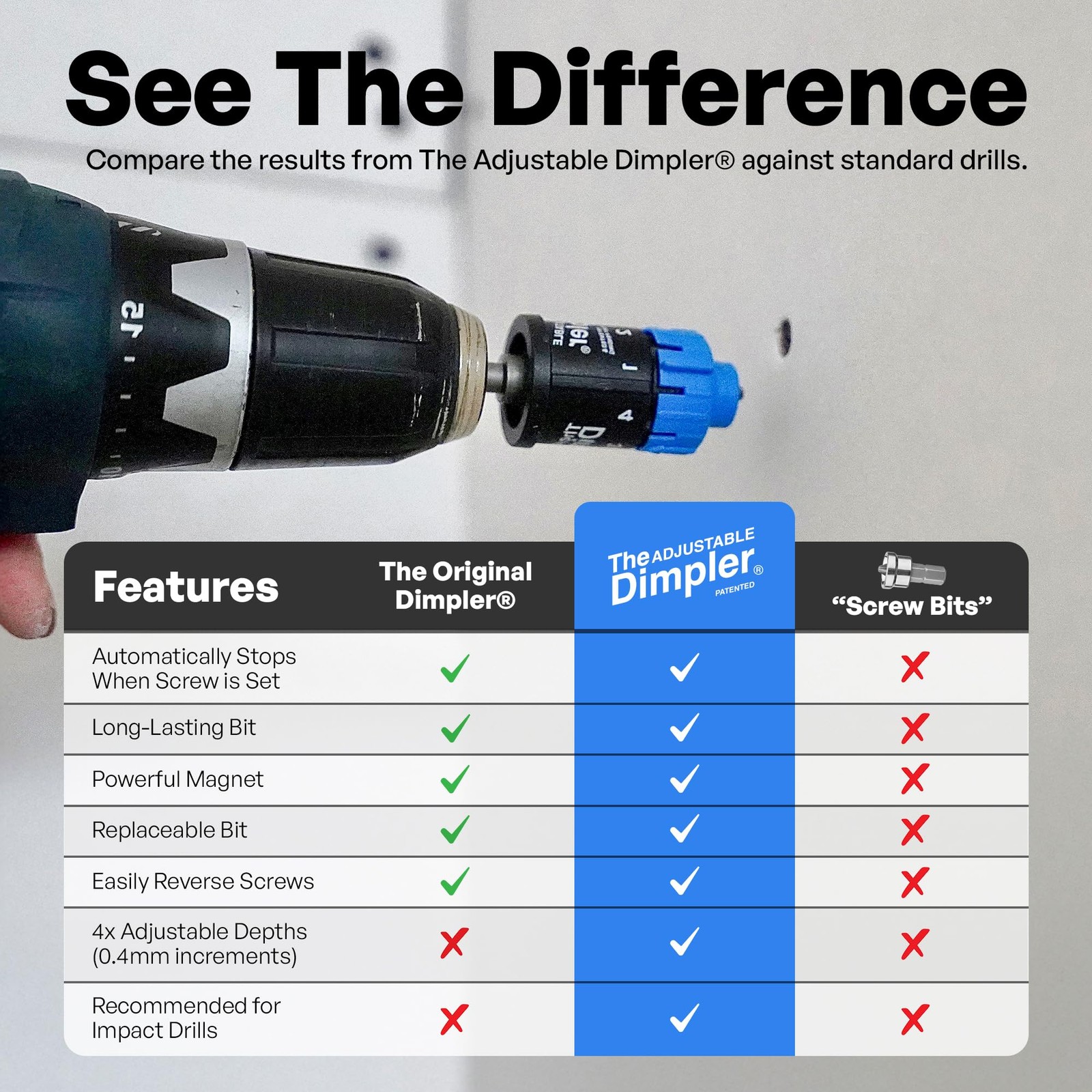 Adjustable Drywall Bit for Electric & Impact Drills | Magnetic Screw Holder