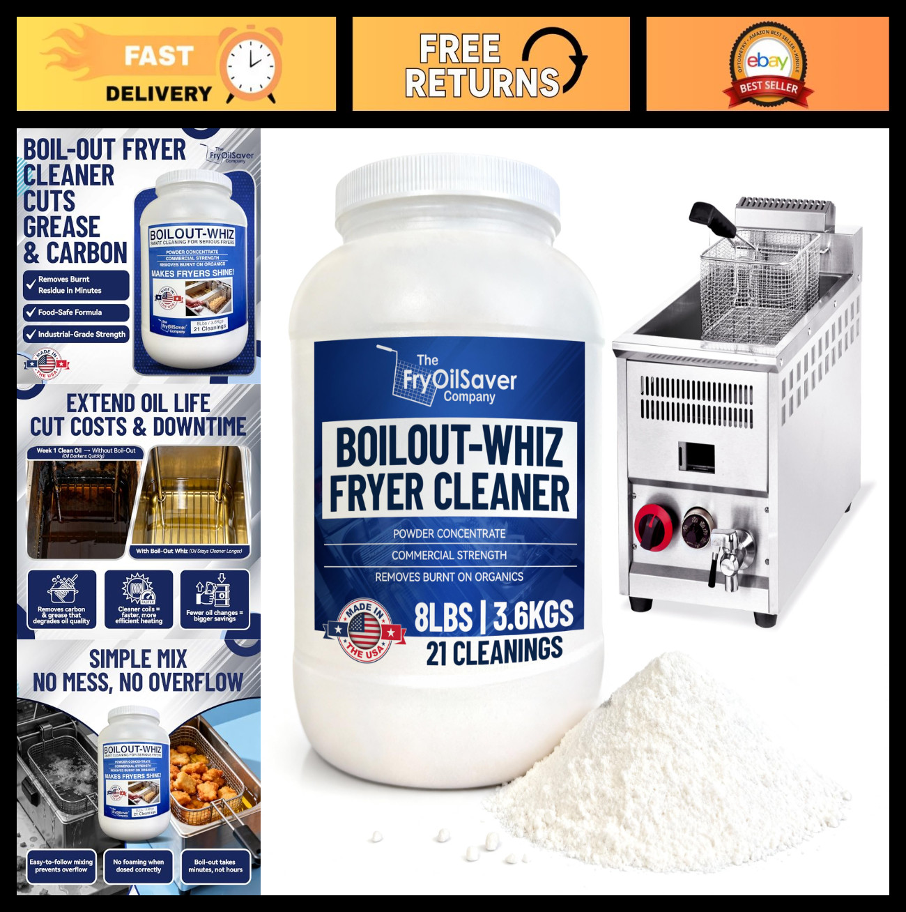 8LB Deep Fryer Cleaner Powder – Heavy-Duty Degreaser for Commercial Kitchens – O
