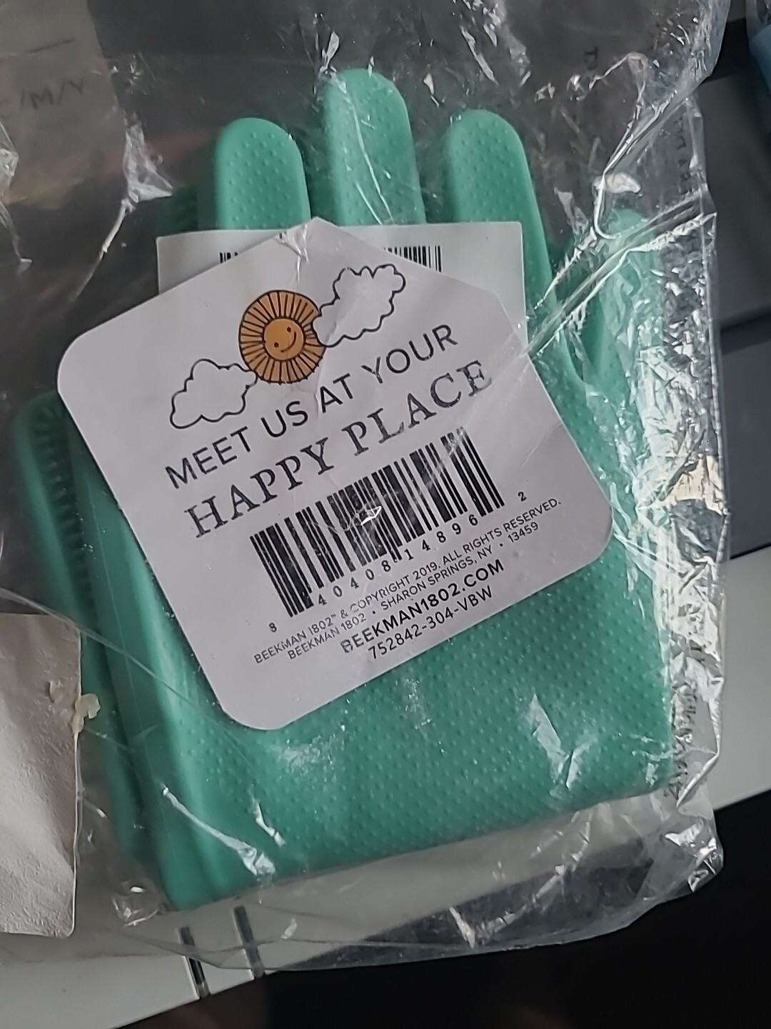 BEEKMAN 1802 Happy Place DISHWASHING Scrubber Gloves SMALL Green