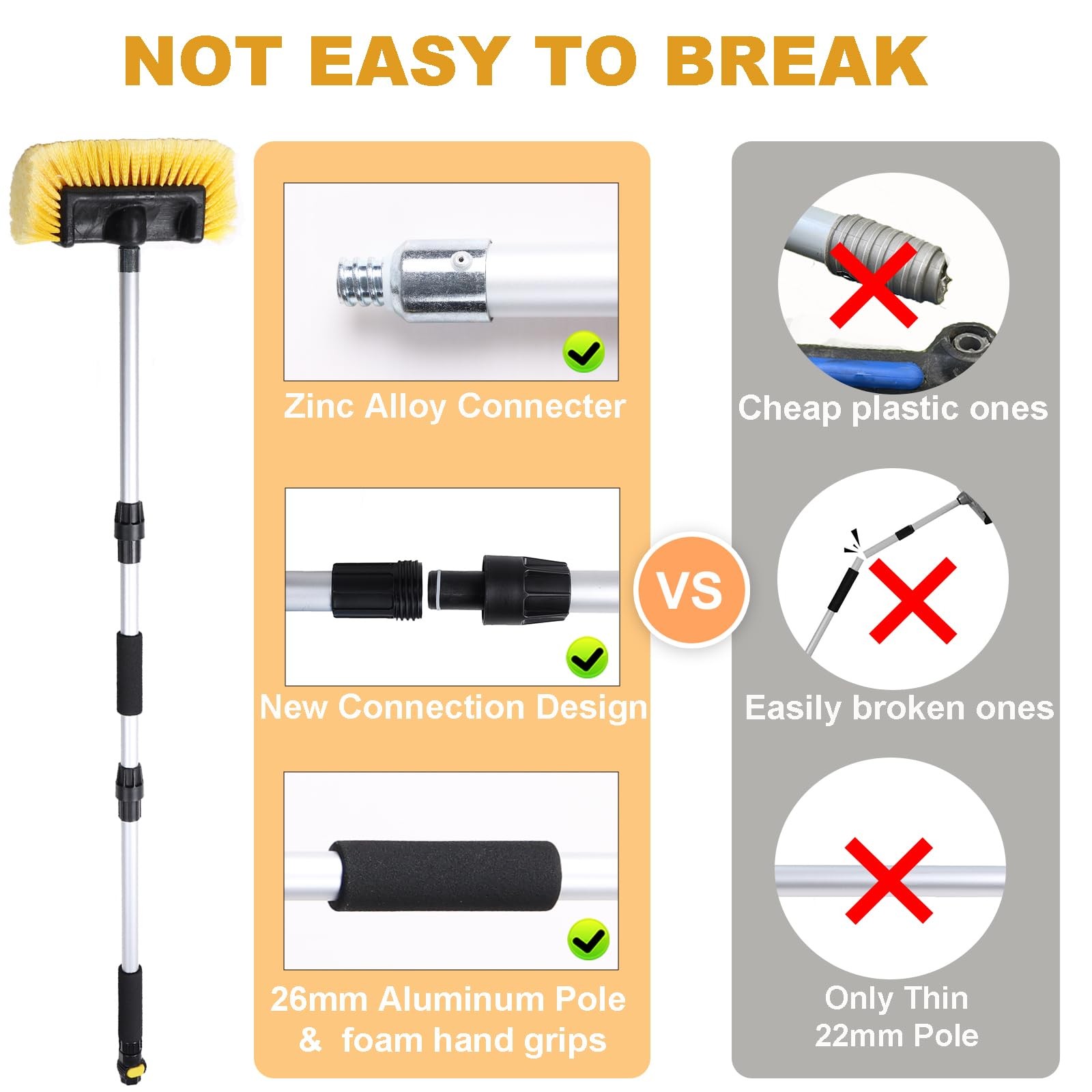 Car Wash Brush with Long Handle for Car Truck Boat Washing (Yellow 69 inch)