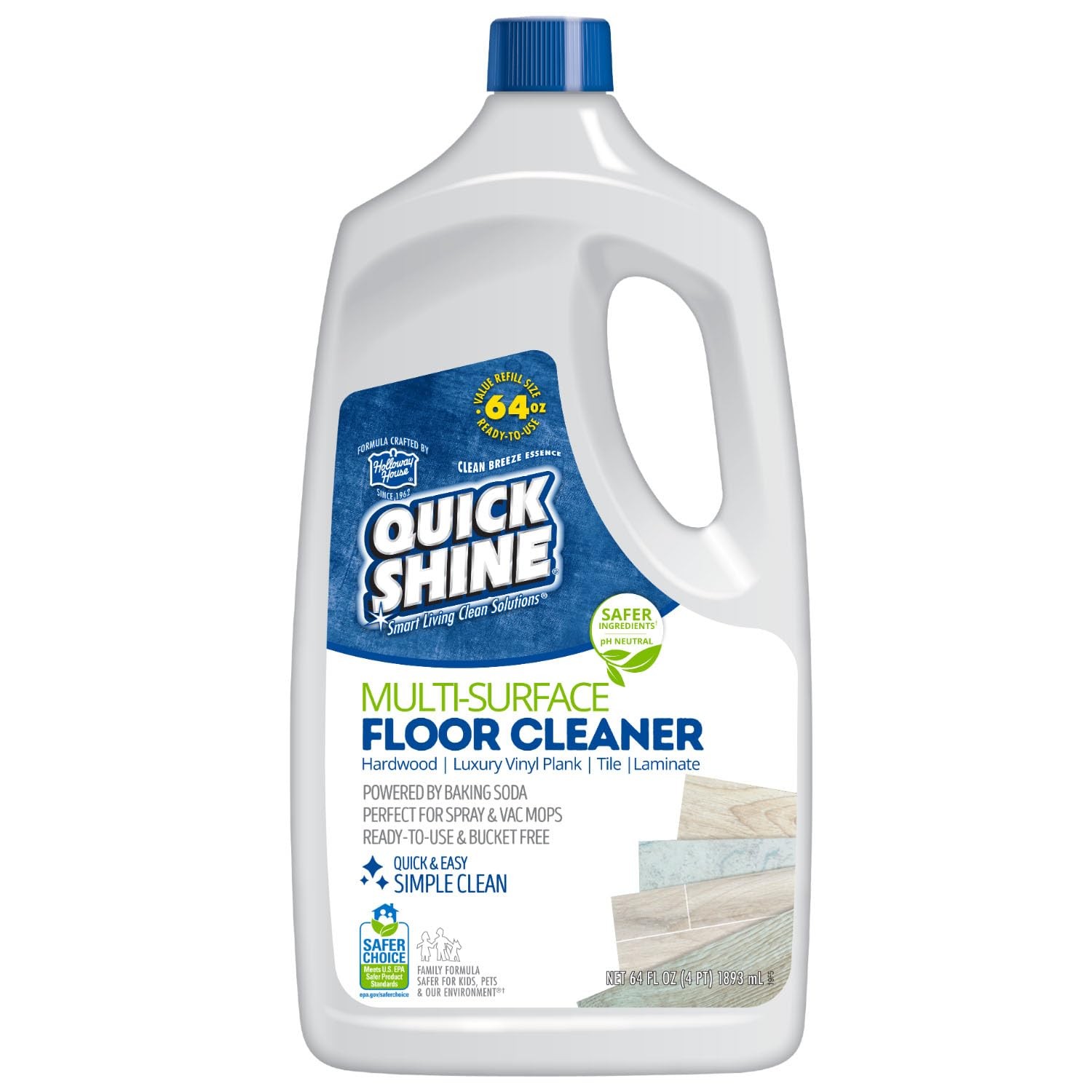 Quick Shine Multi Surface Floor Cleaner 64oz, Ready to Use-Streak Free-No Rinse,