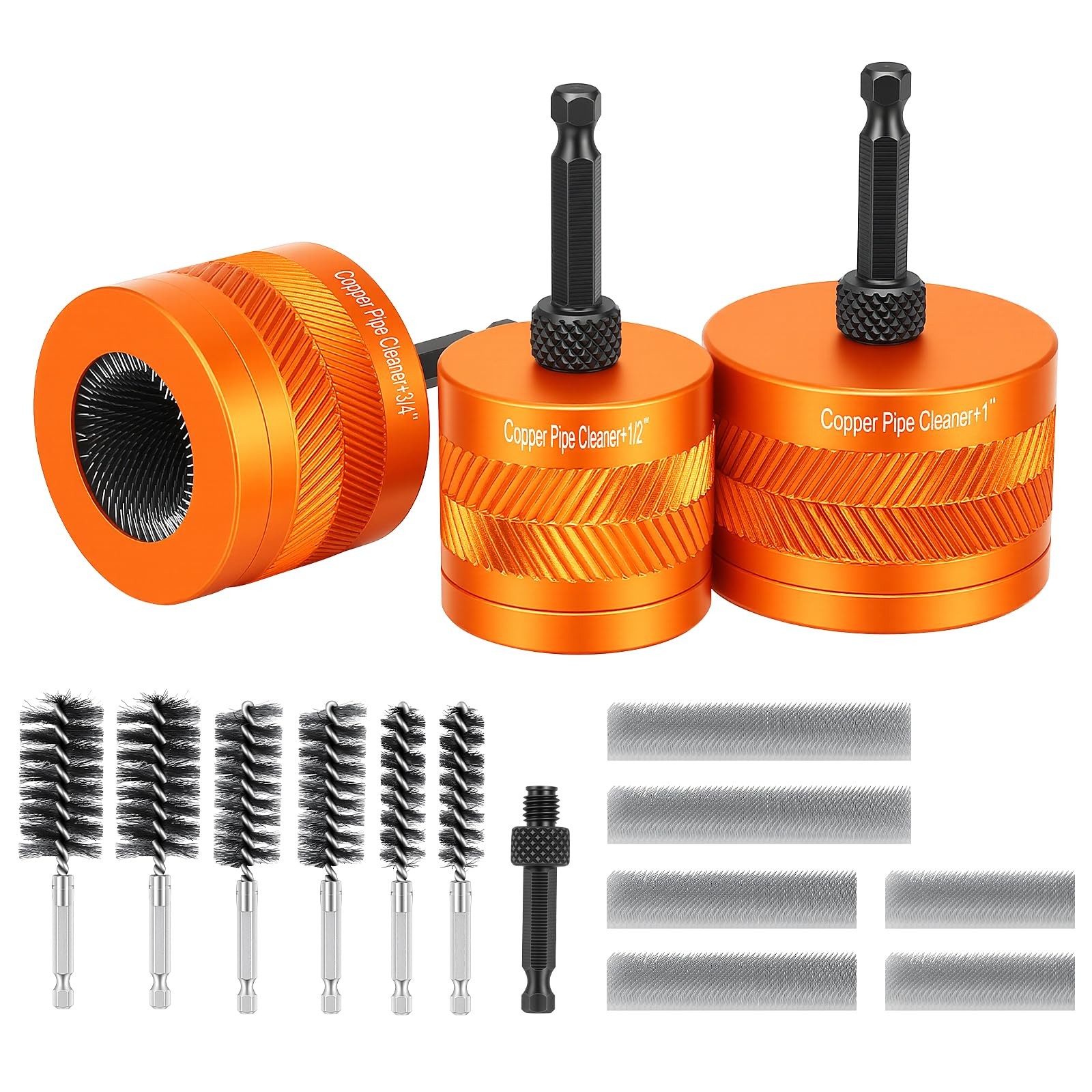 Copper Pipe Cleaner Set for Drill Fit 1/2″ & 3/4″ & 1″ Metal Pipes with 1/4″ …