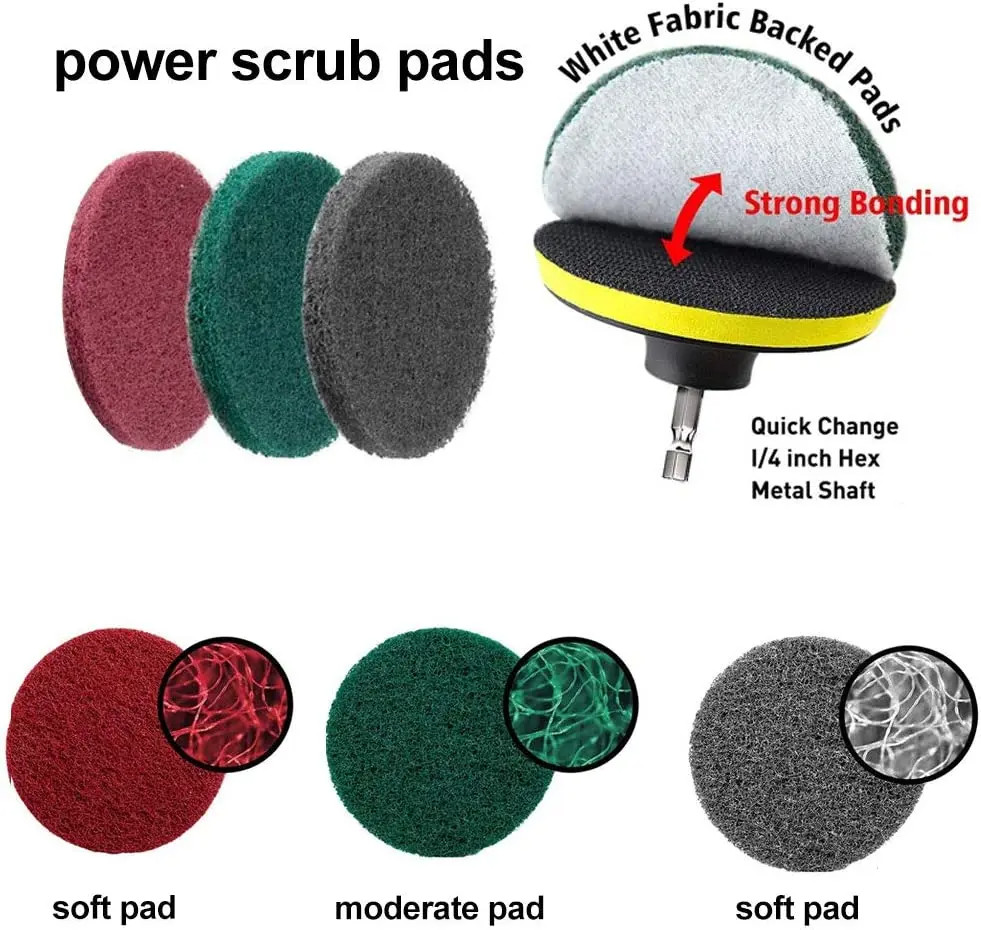 10pc 4″ Drill Power Brush Scouring Pad Tile Power Car Scrubbing Pad Cleaning Kit