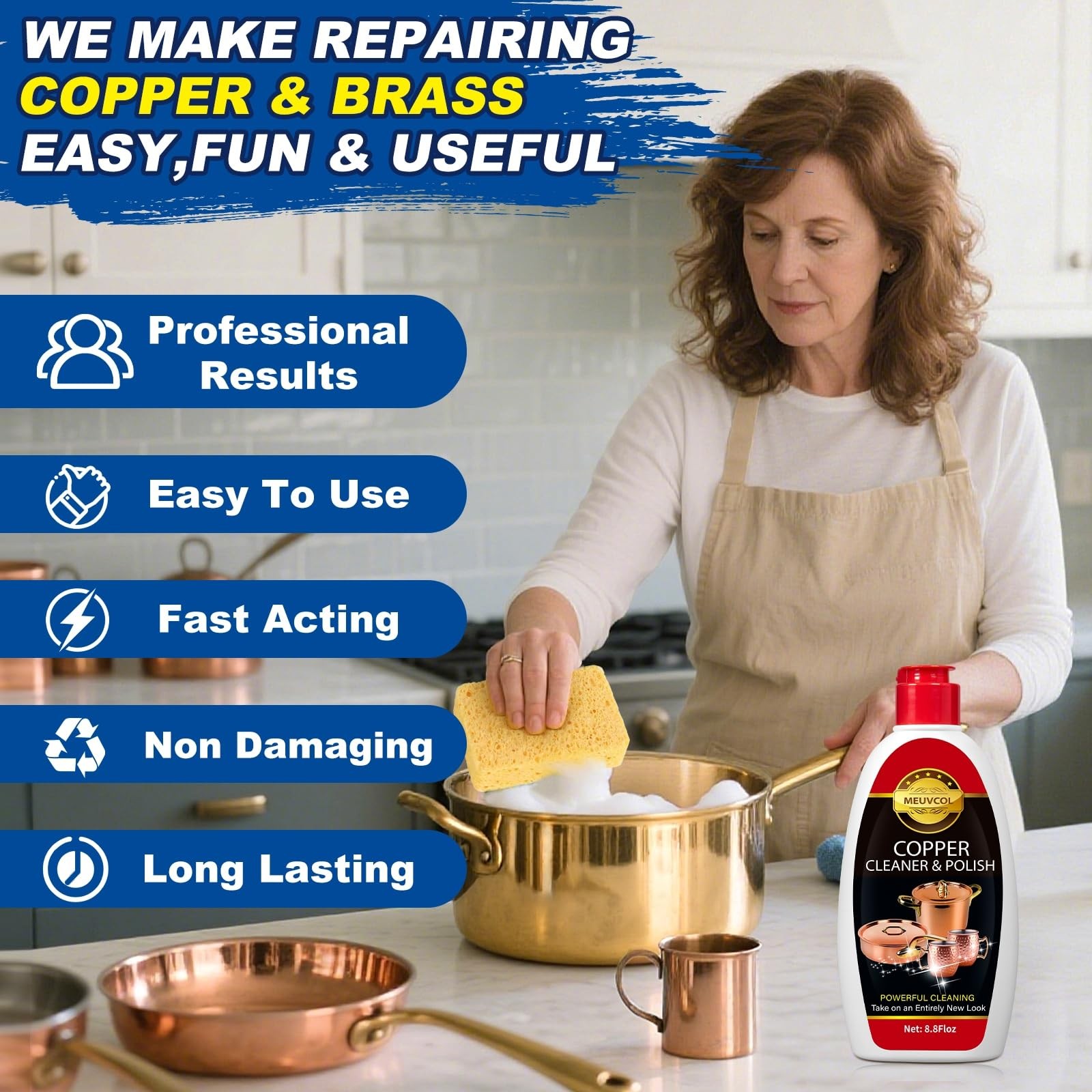 Copper & Brass Cleaner and Polish – 17.6 Oz Gentle Copper Polishing Cream for…