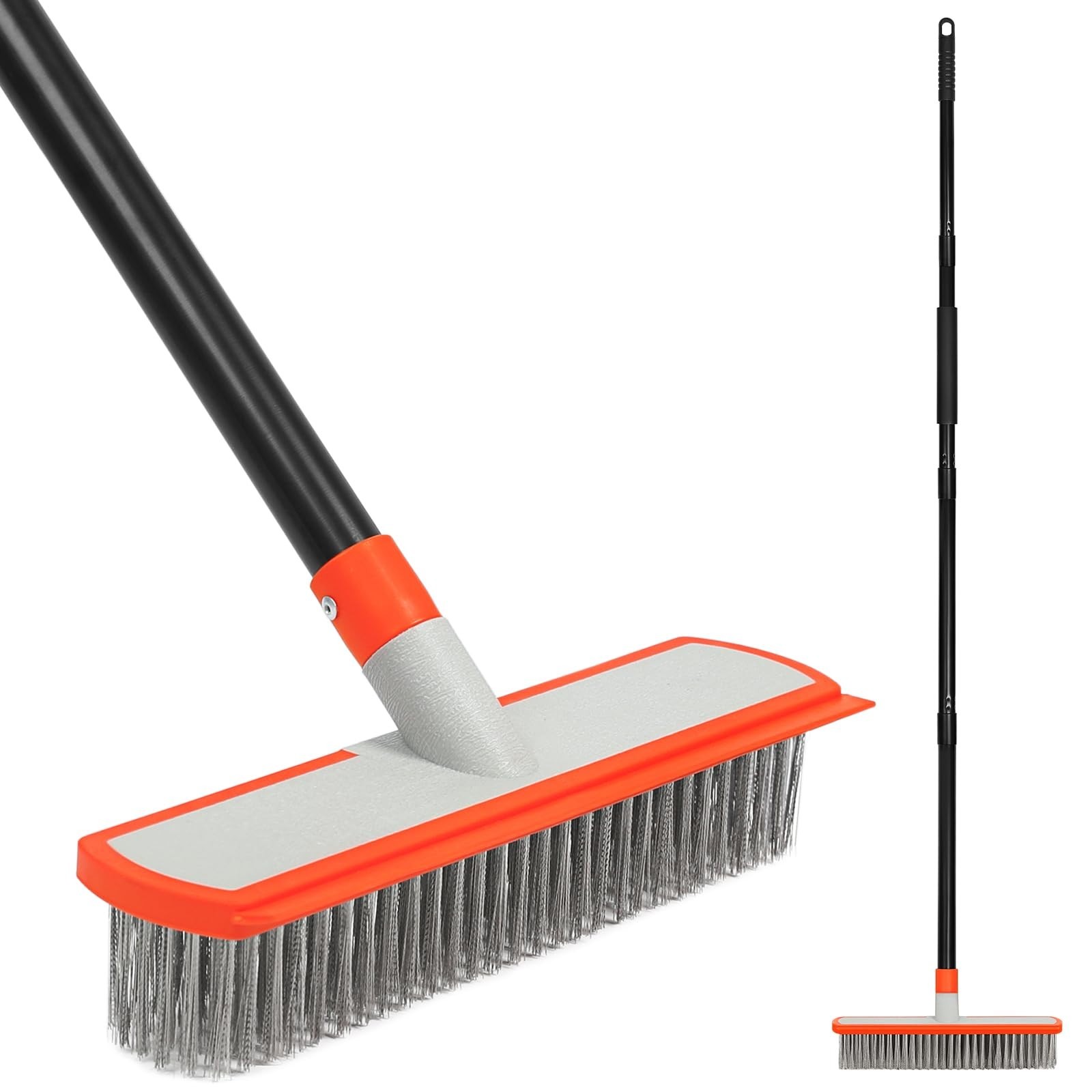 Heavy Duty Stainless Steel Concrete Brush with Long Handle – Outdoor Broom for C