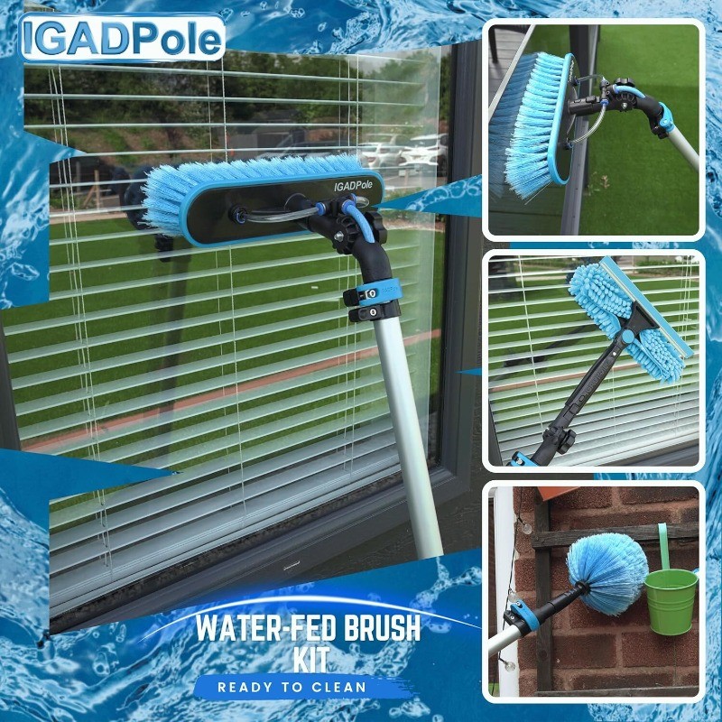 IGADPole 24 FT Water-Fed Washing Kit with Soap-Dispenser, Brush, 10″ Squeegee