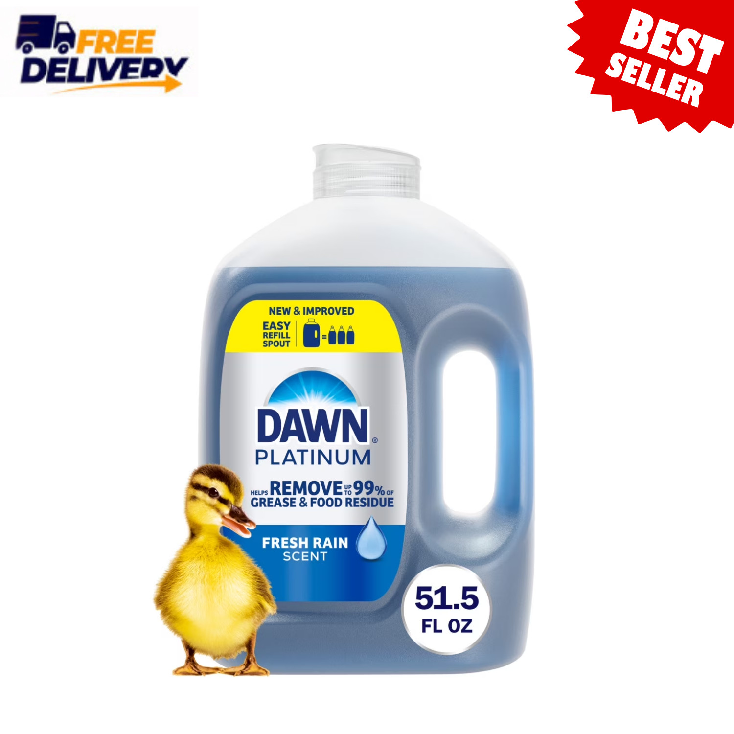 Dawn Platinum Dish Soap Refill Jug Fresh Rain 51.5oz Grease Cleaner