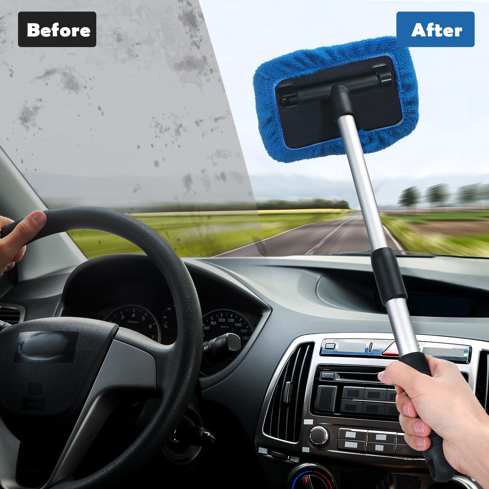 3 Set Windshield Cleaner Tool Car Window Cleaner with Microfiber Pads