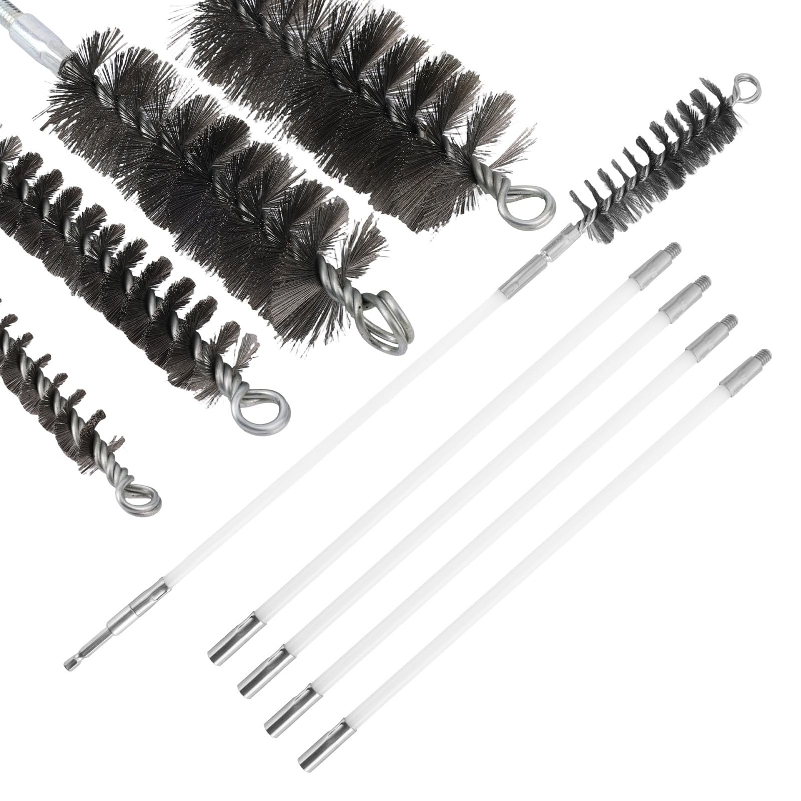 4pcs Pipe Drill Wire Cleaning Brush with 4pcs Nylon Rod Set, Stainless Steel …