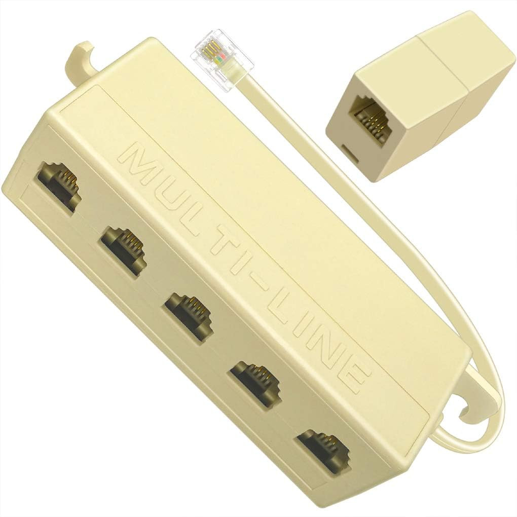 NECABLES 1+1Pack Phone Jack Splitter 5 Way RJ11 6P4C 1 Male to 5 Females with 5I